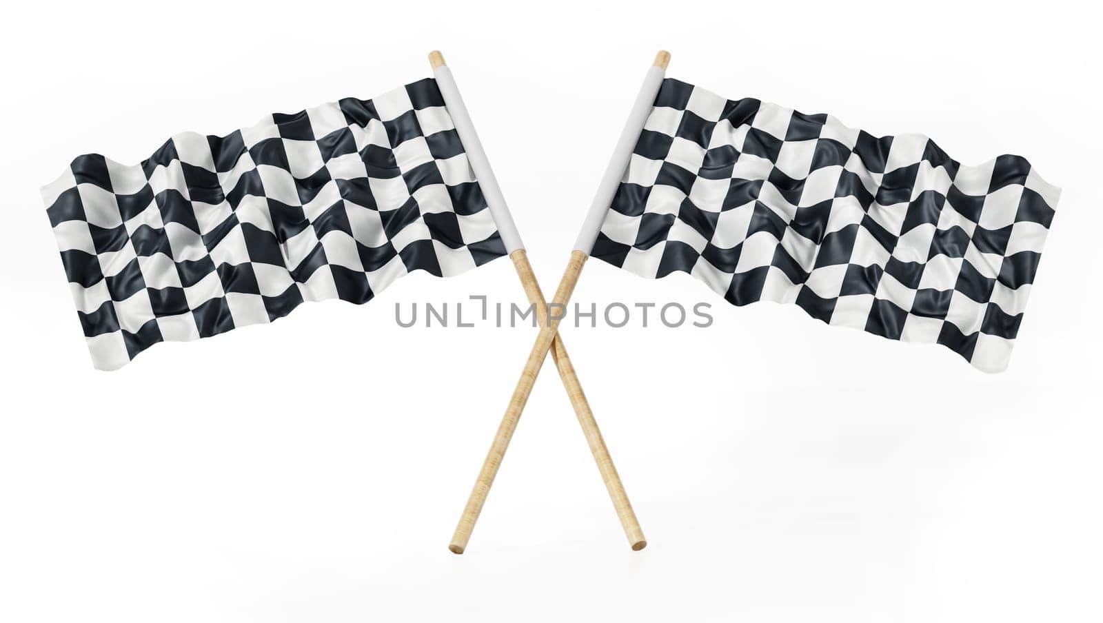 Checkered race flags isolated on white background. 3D illustration.