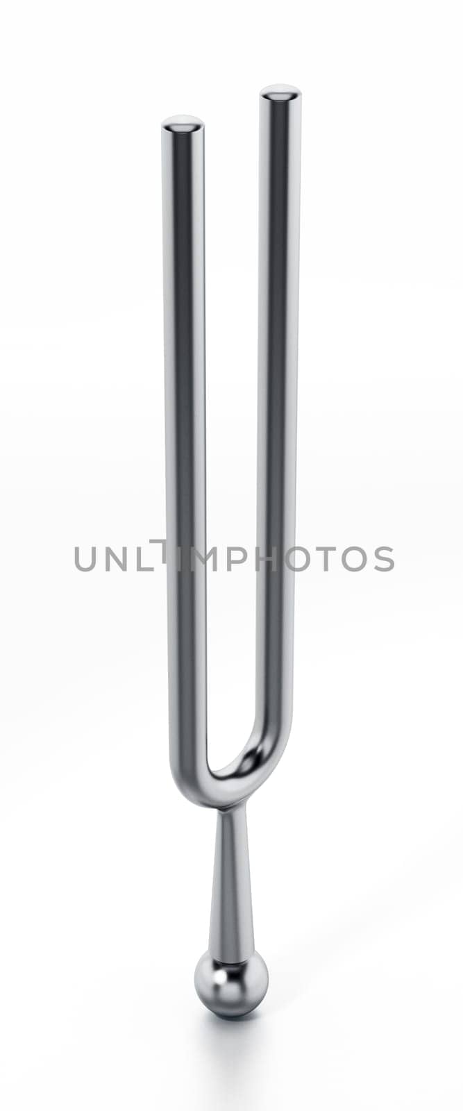 Aluminum alloy tuning fork isolated on white background. 3D illustration.
