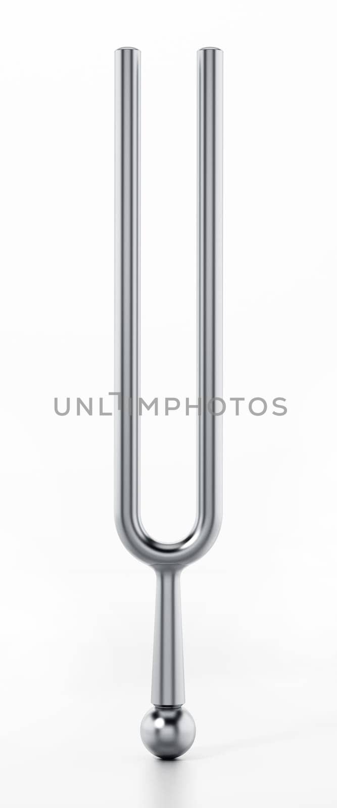 Aluminum alloy tuning fork isolated on white background. 3D illustration.