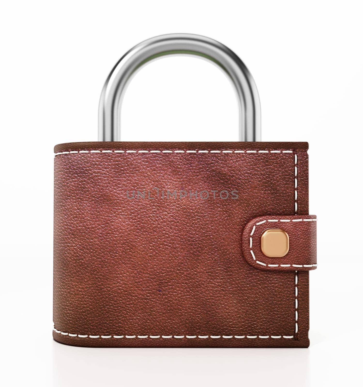 Wallet with padlock top isolated on white background. 3D illustration.