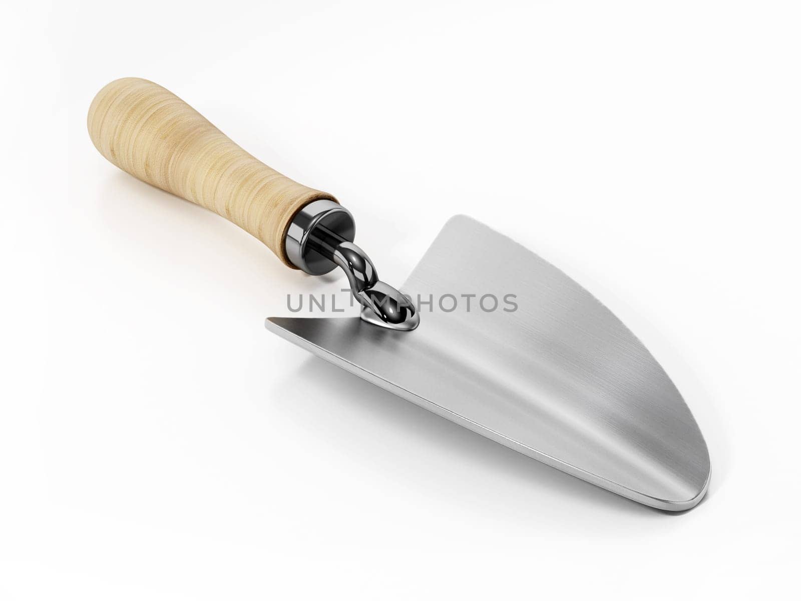 Construction trowel isolated on white background. 3D illustration.