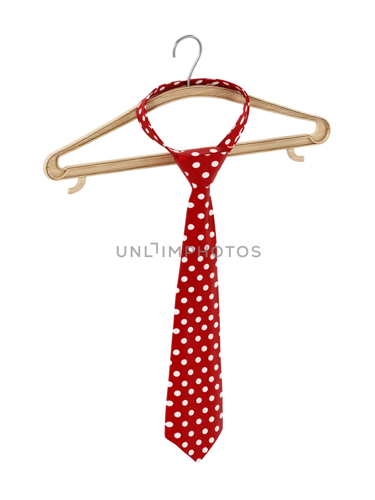 Necktie hanging on the cloth hanger. 3D illustration.