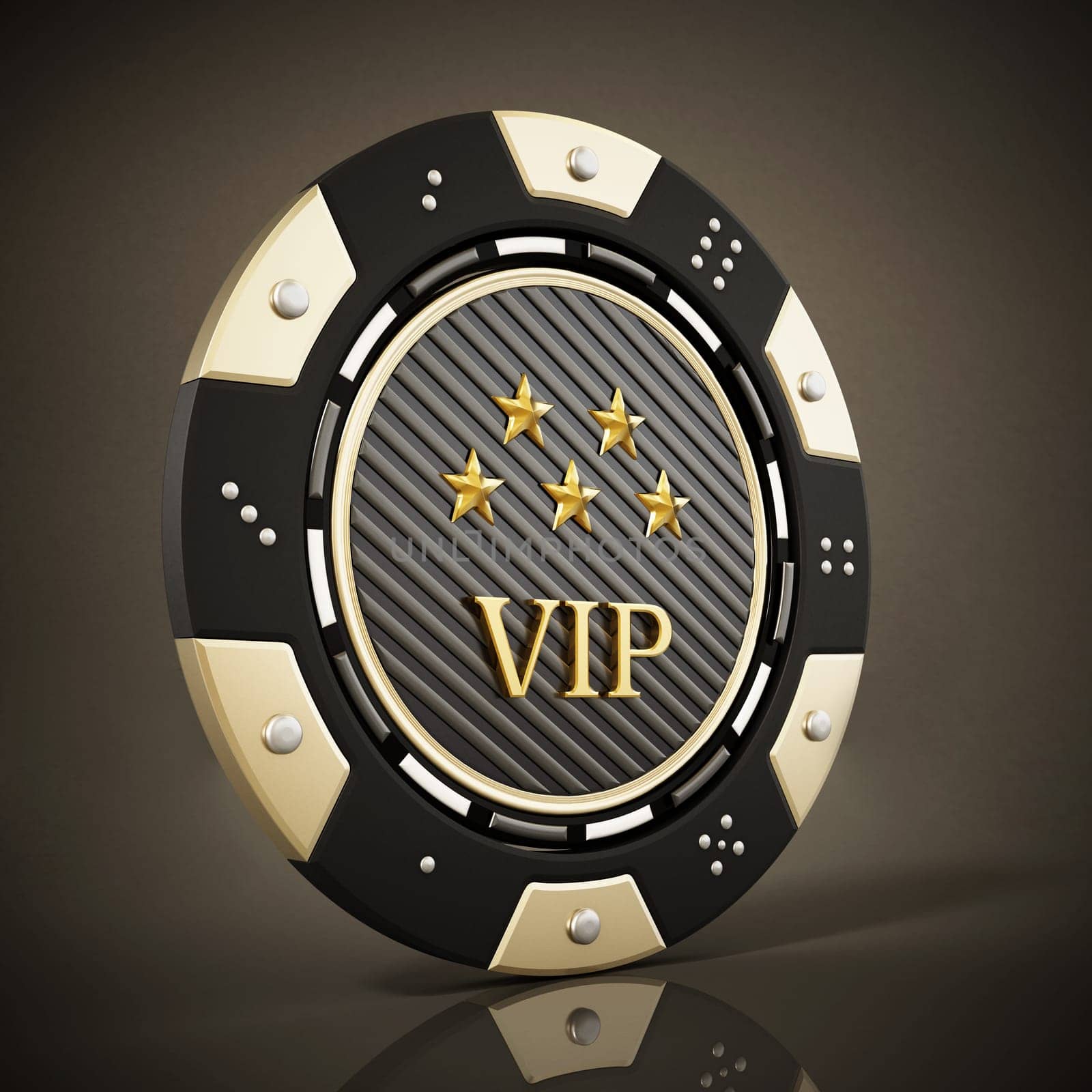 Casino chip on reflective dark background. 3D illustration.