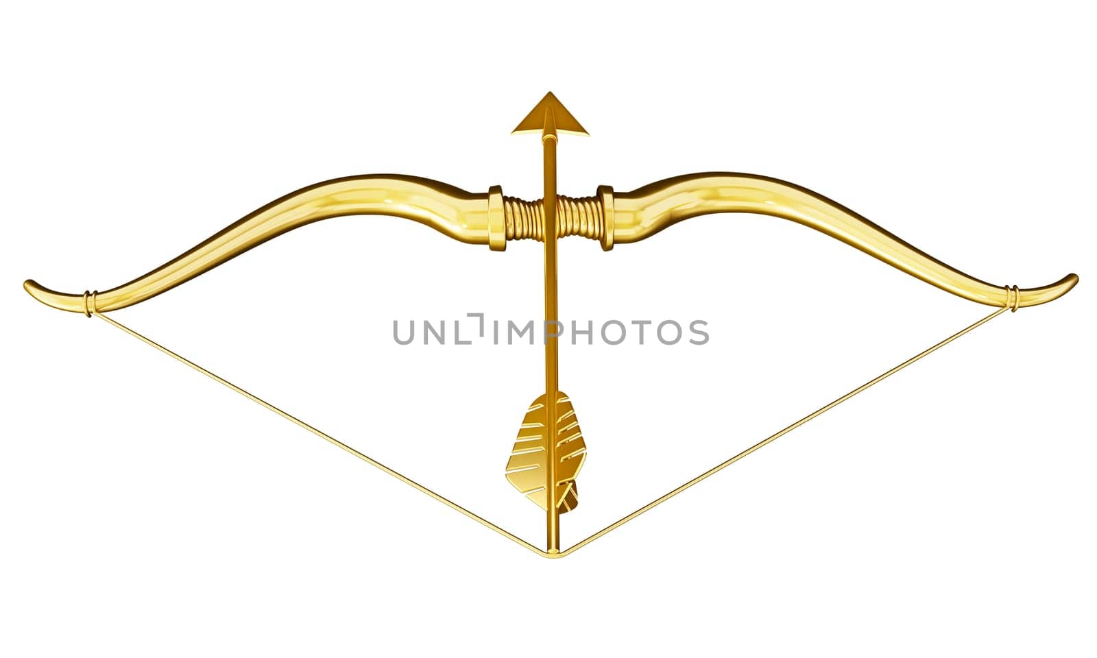 Cupid's bow and arrow with heart shape. 3D illustration.