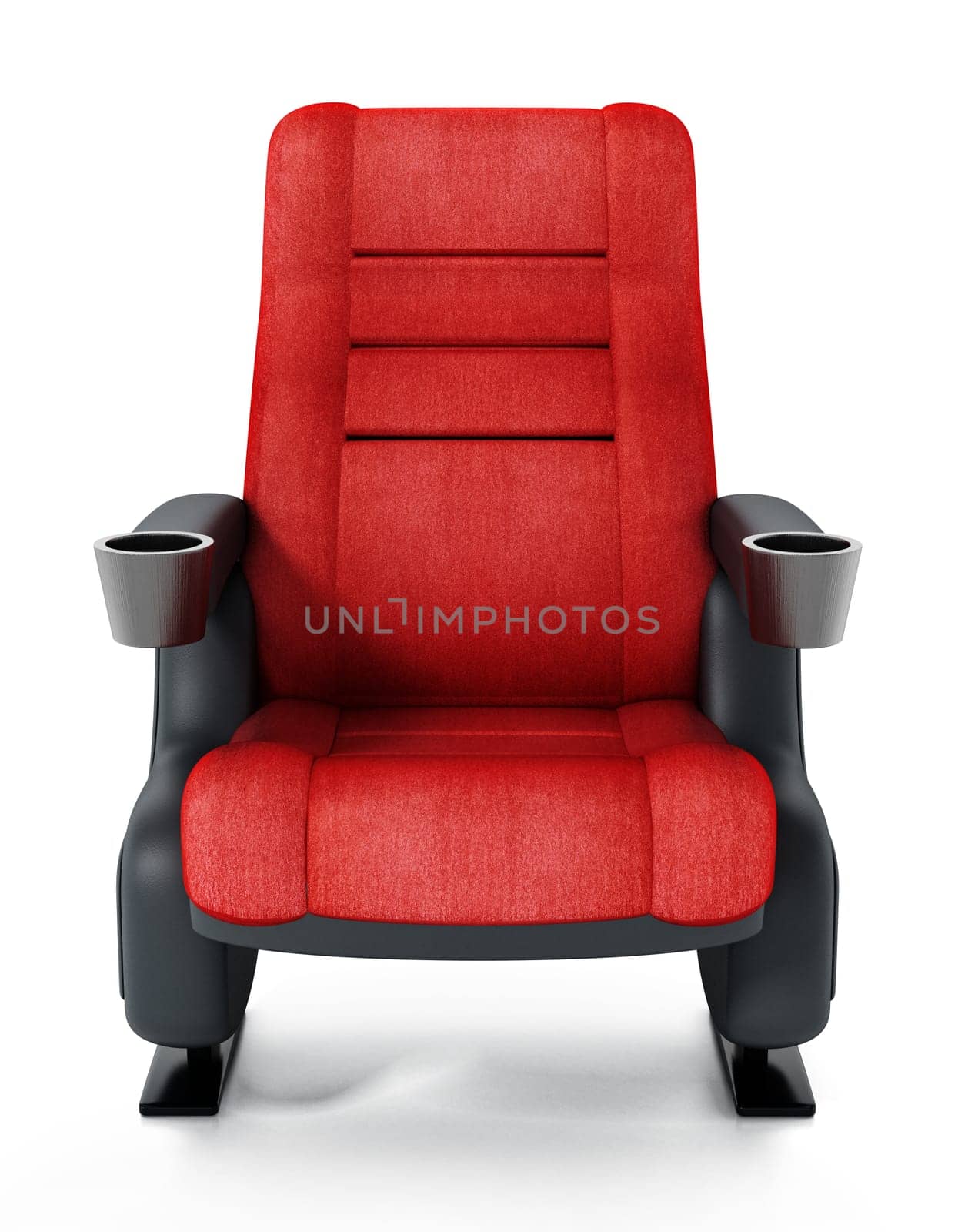 Red cinema chair isolated on white background. 3D illustration.