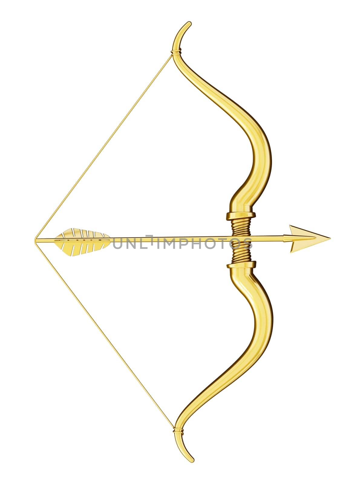 Cupid's bow and arrow with heart shape. 3D illustration.