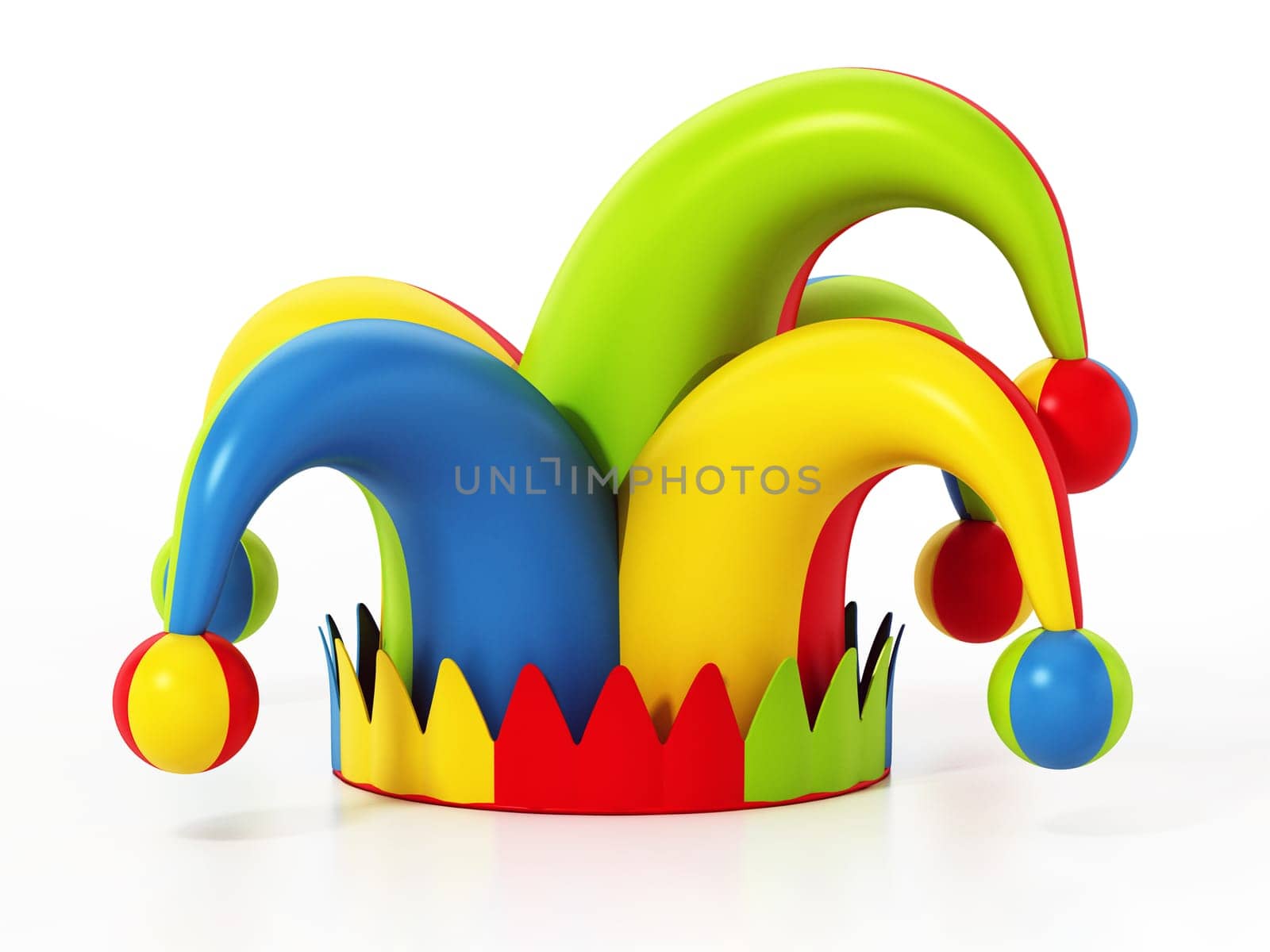 Jester hat isolated on white background. 3D illustration.