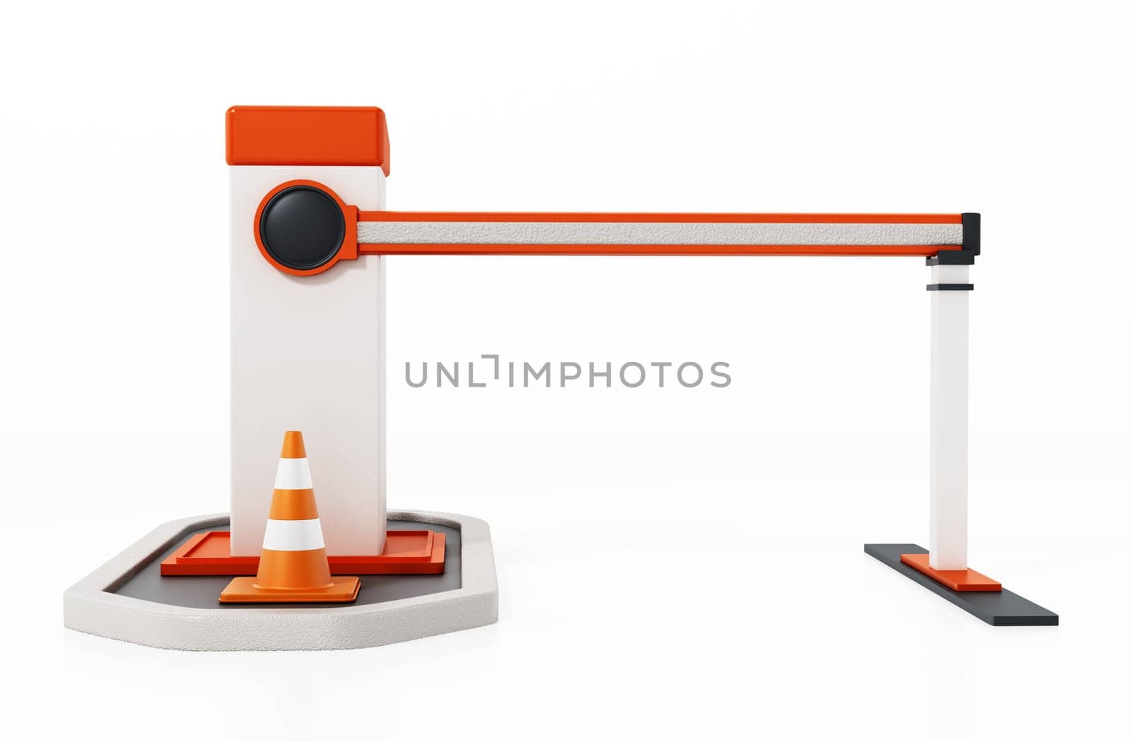 Security gate with closed barrier. 3D illustration.