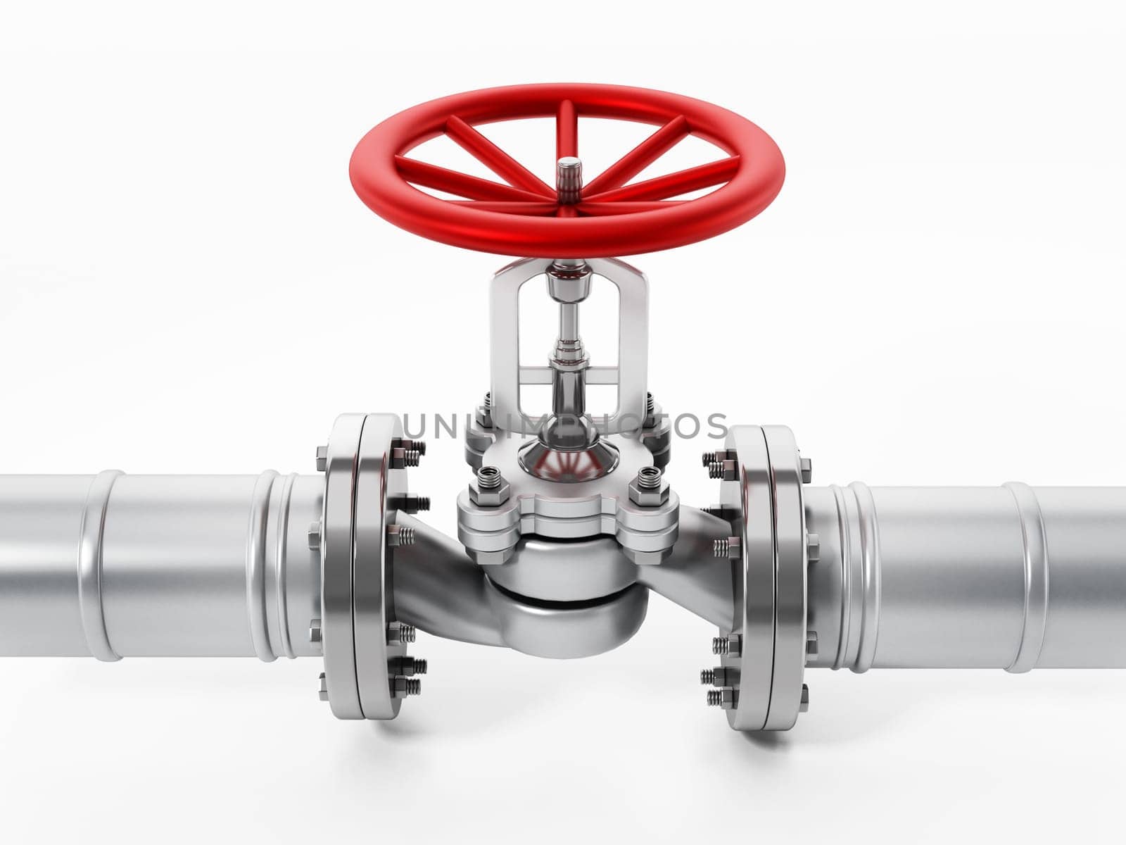 Water pipes and valve isolated on white background. 3D illustration.