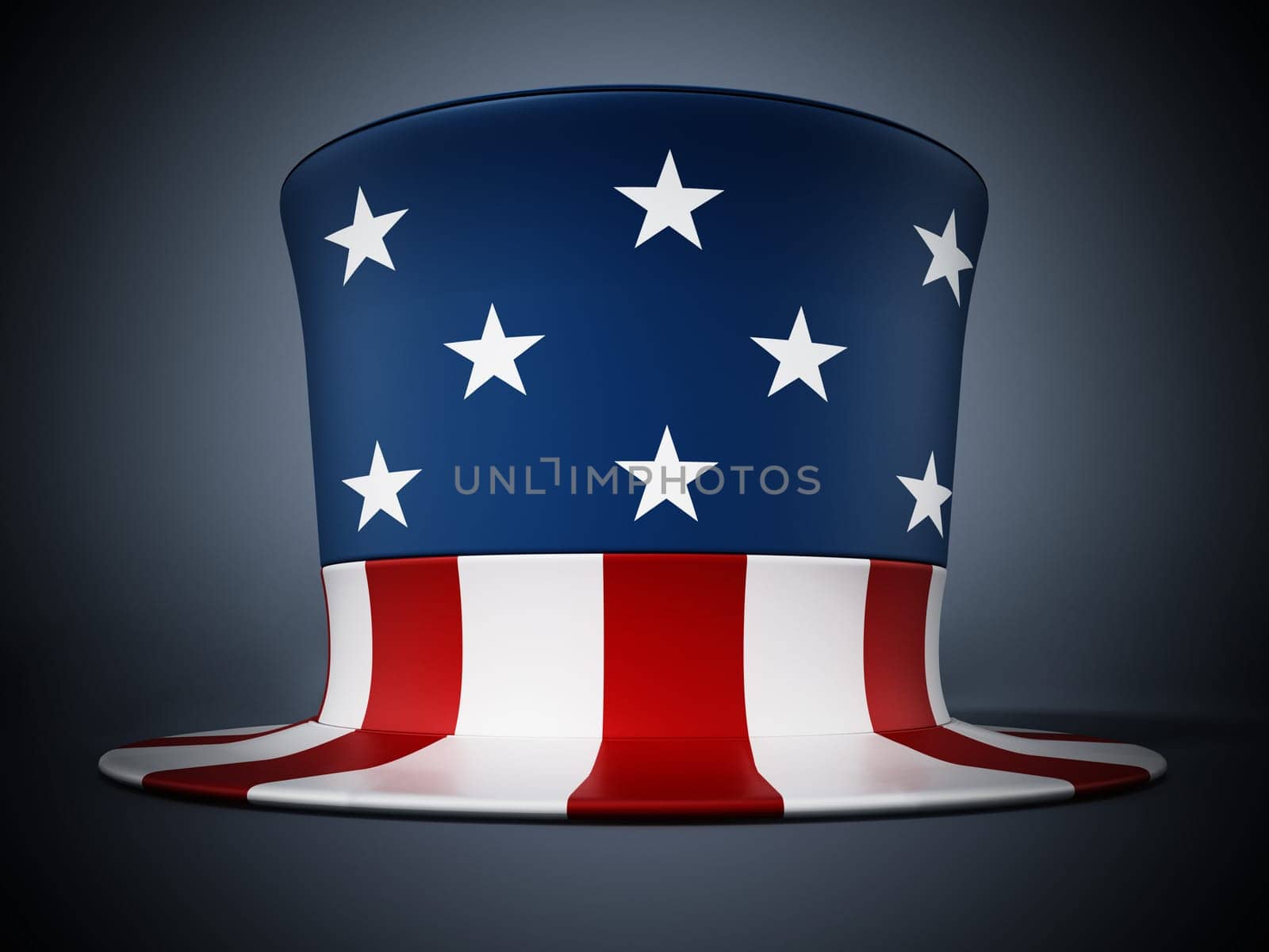 American flag textured hat isolated on dark background. 3D illustration.