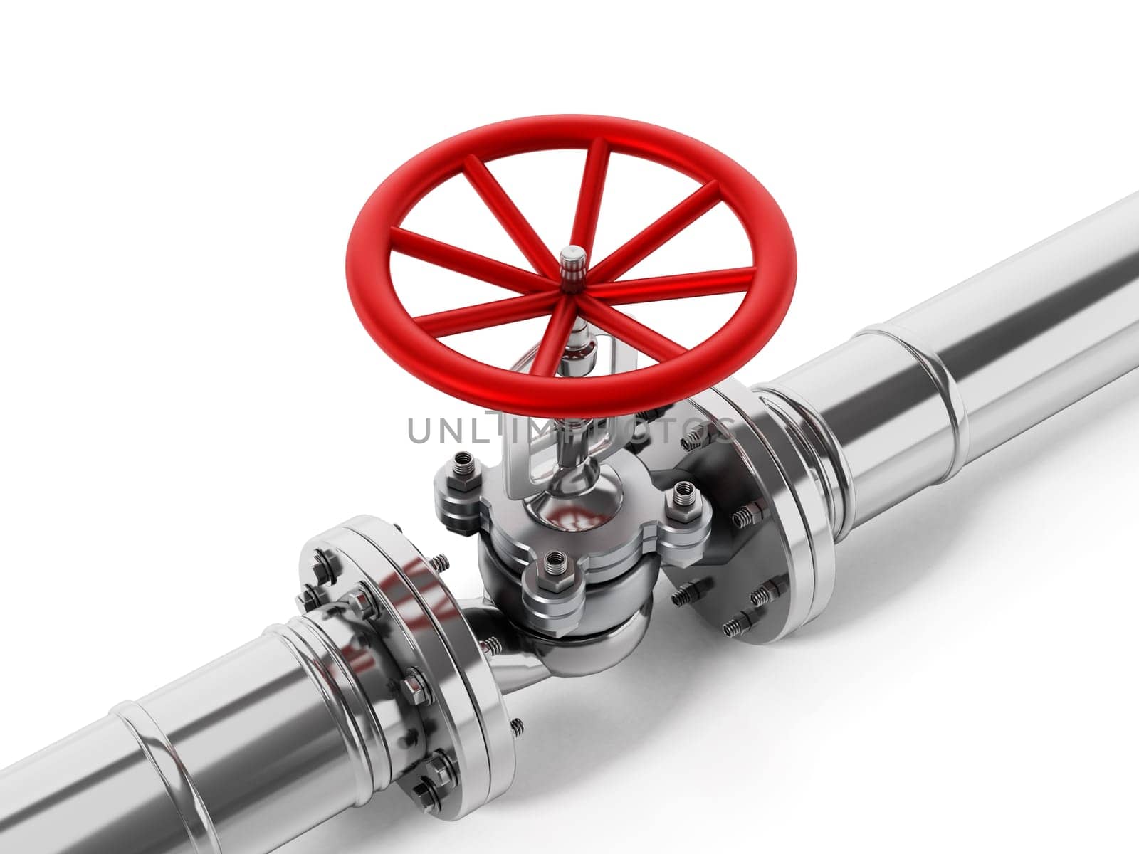 Water pipes and valve isolated on white background. 3D illustration.