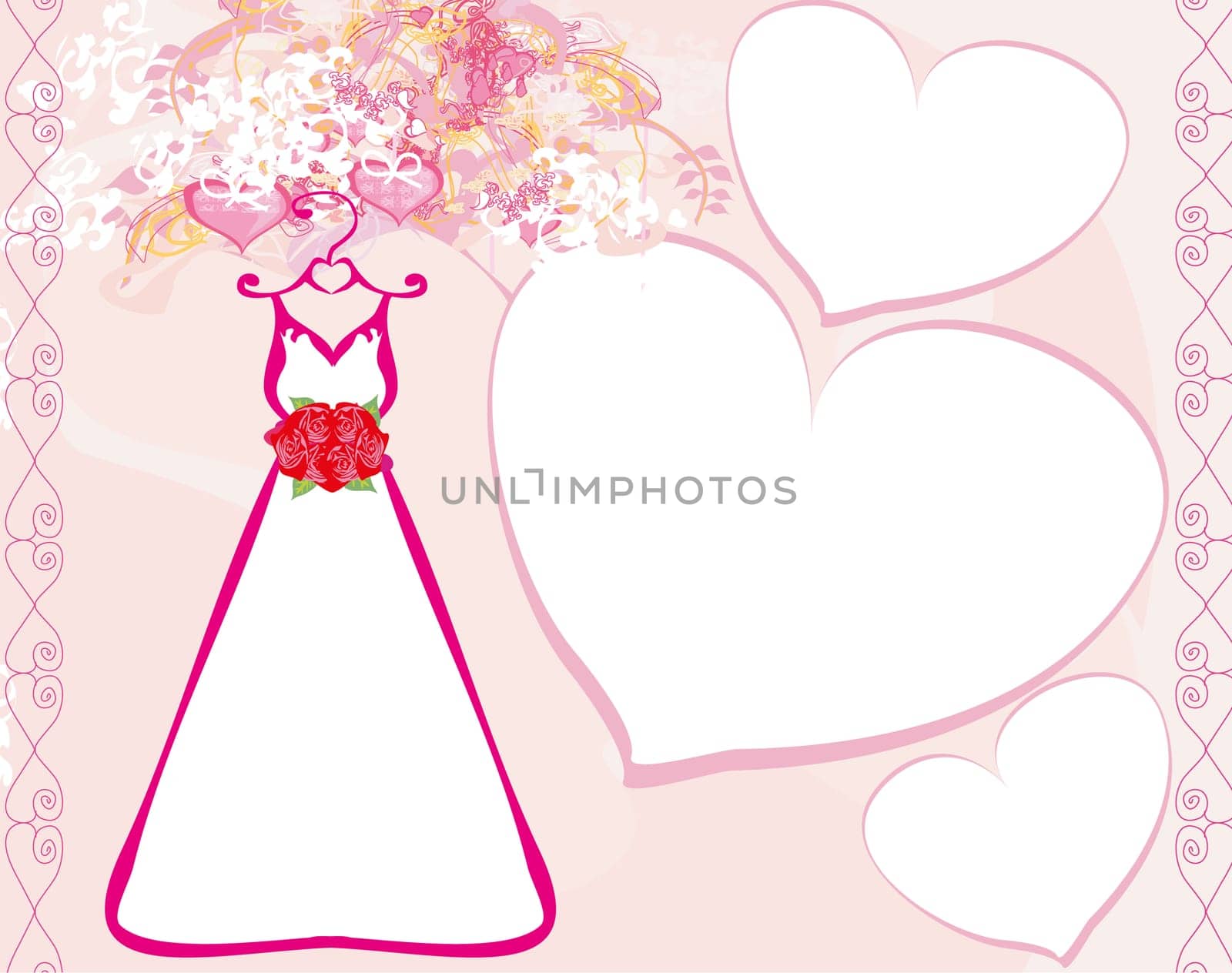 Invitation template with beautiful wedding dress.