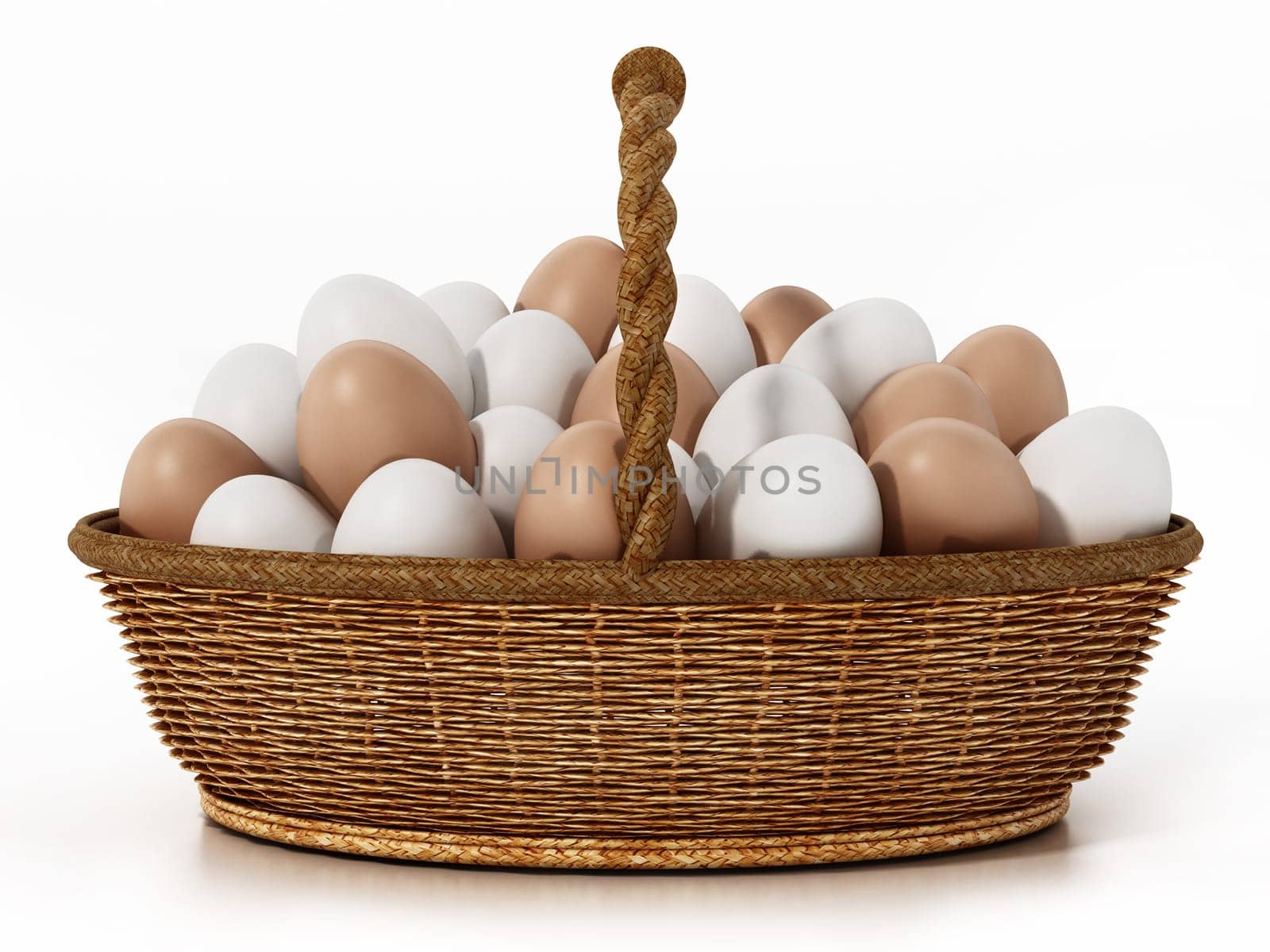 Egg basket isolated on white background. 3D illustration.