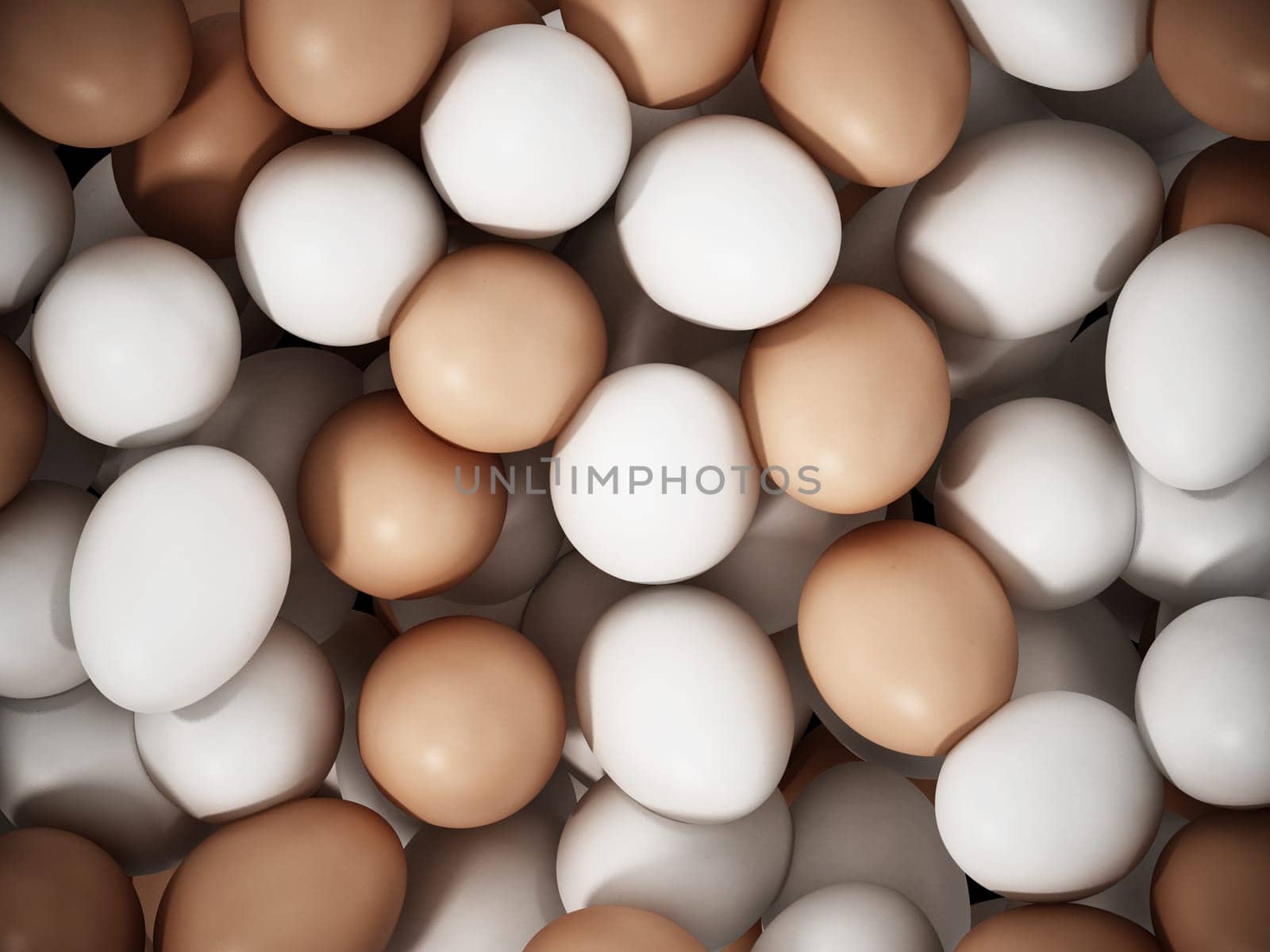 White and yellow eggs background. 3D illustration.