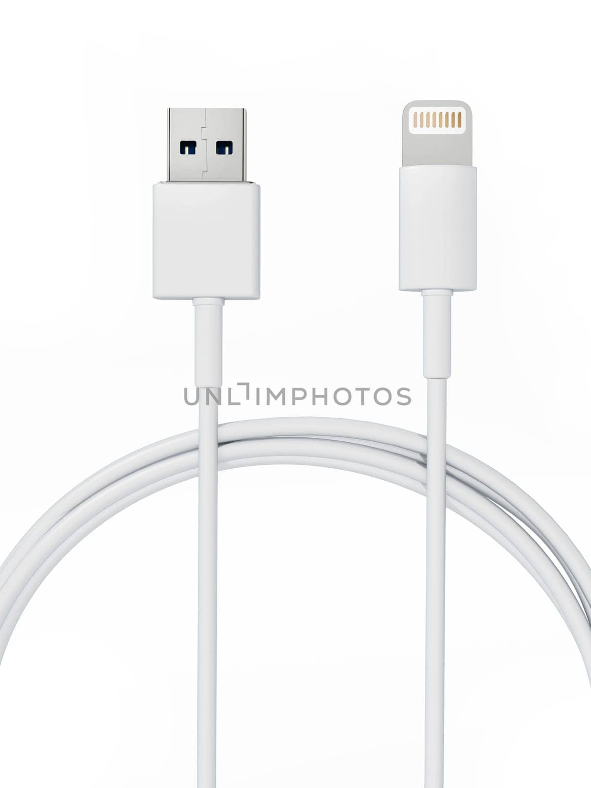 Smartphone charge and data cable isolated on white background. 3D illustration.