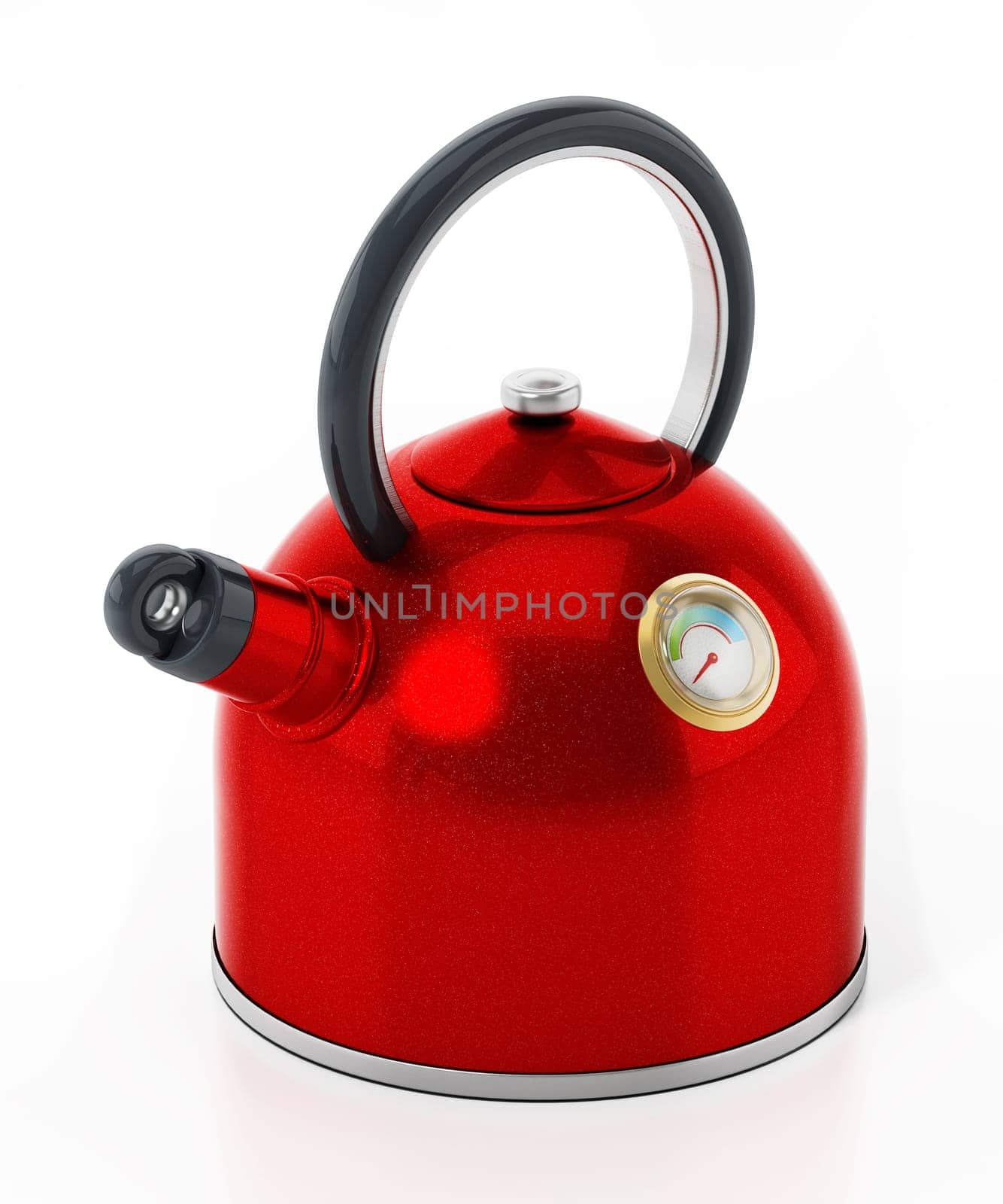 Red electric water boiler isolated on white background. 3D illustration.