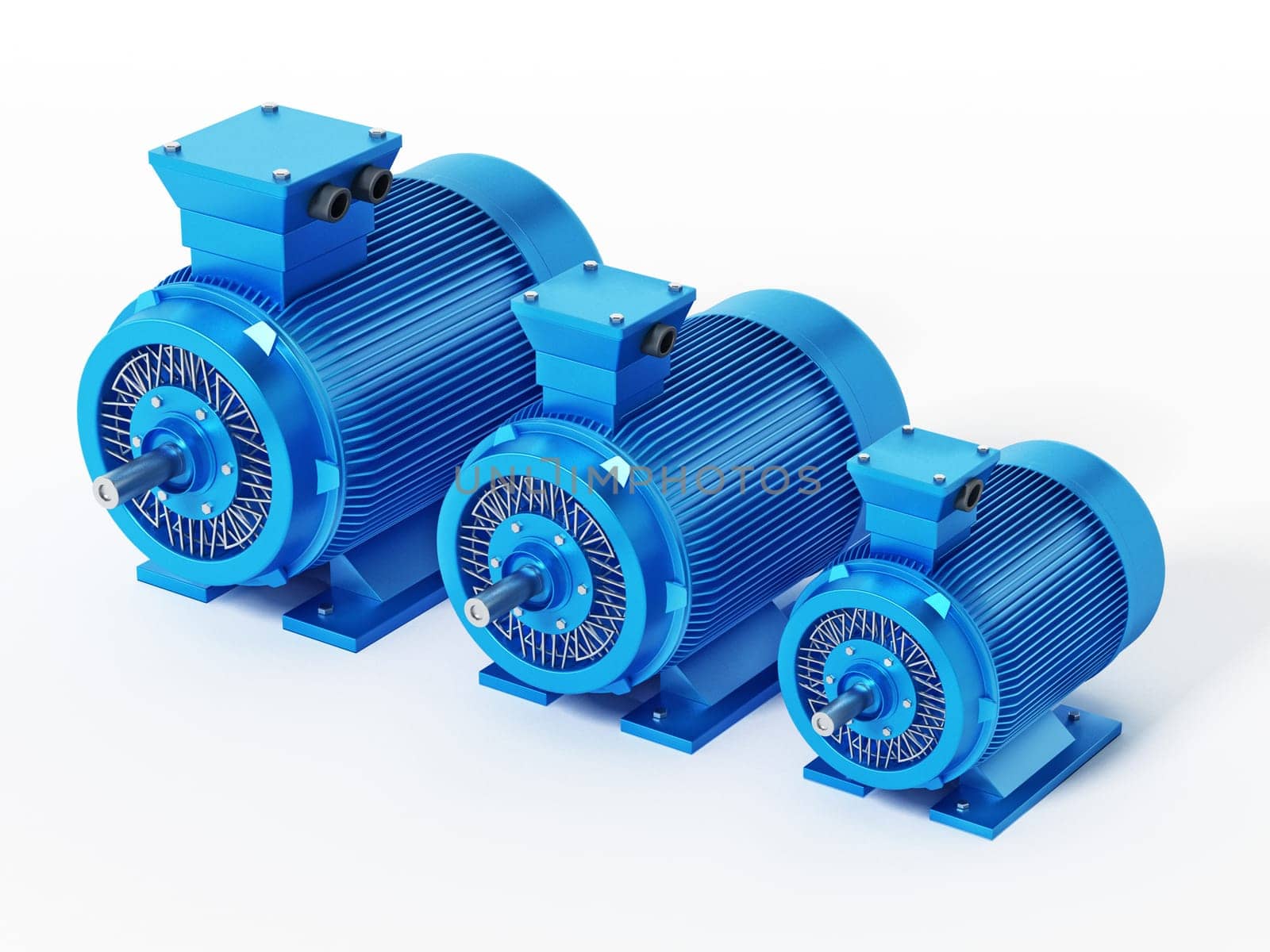 Electric motors isolated on white background. 3D illustration.