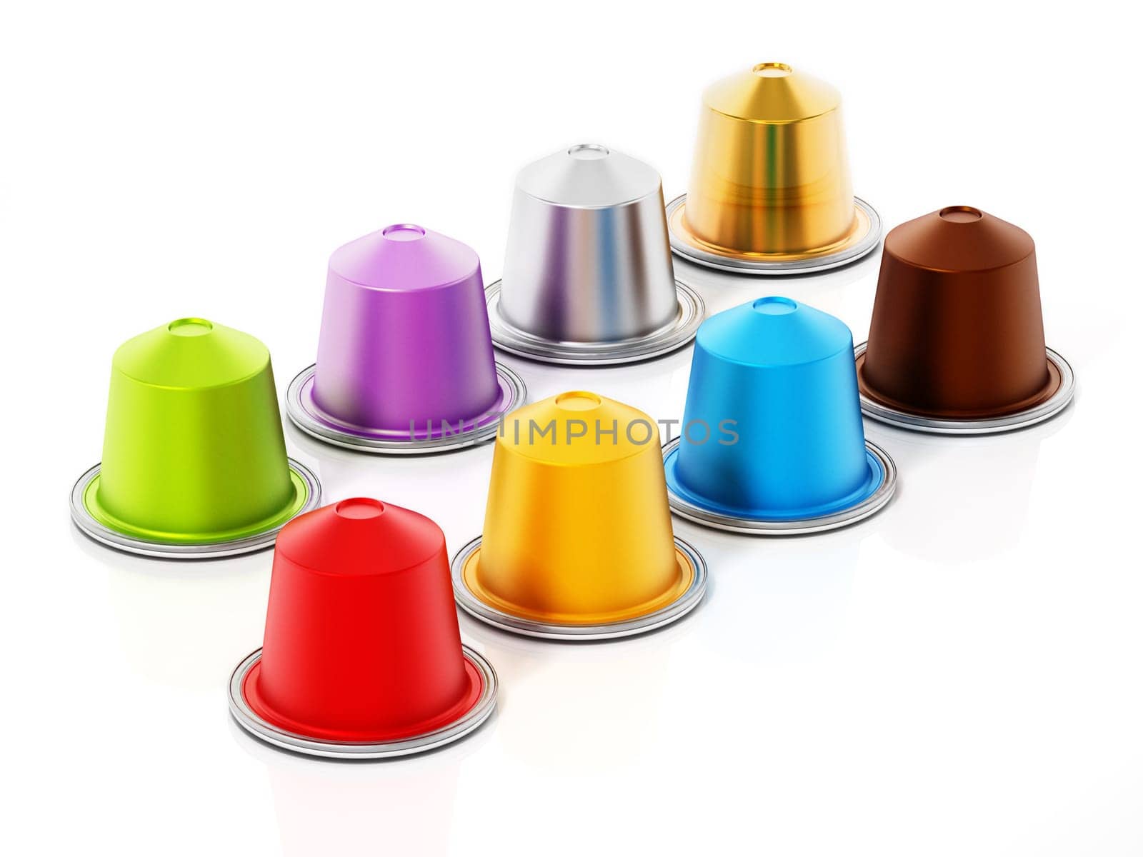 Coffee capsules isolated on white background. 3D illustration.