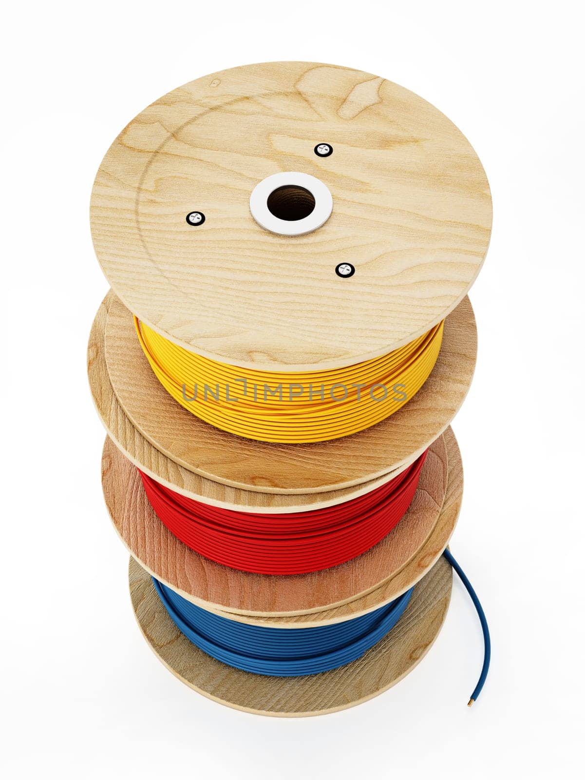 Electric cable spools isolated on white background. 3D illustration.