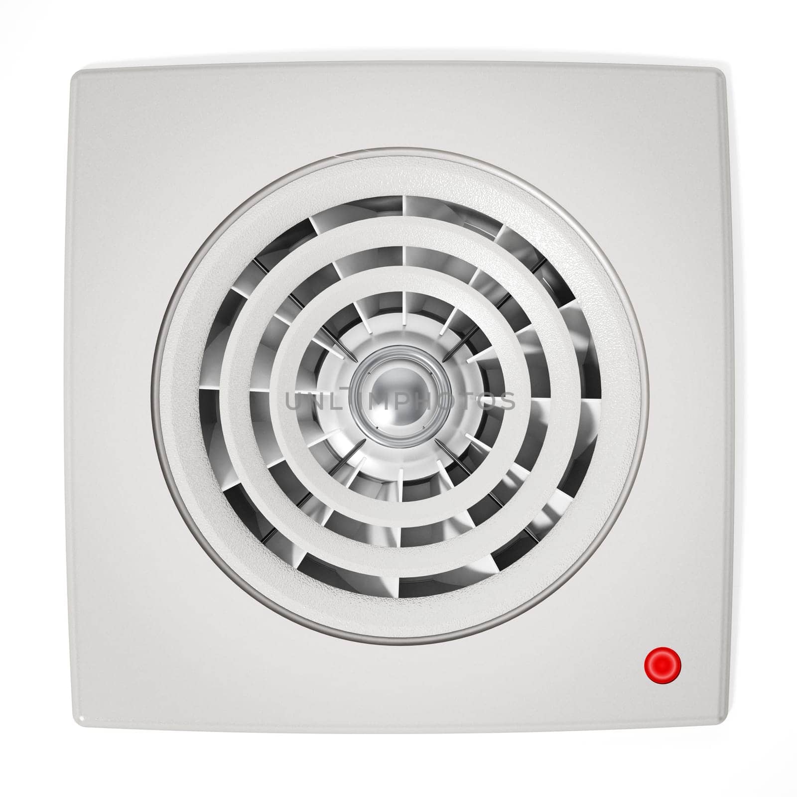 Drop grid ceiling fan isolated on white background. 3D illustration.