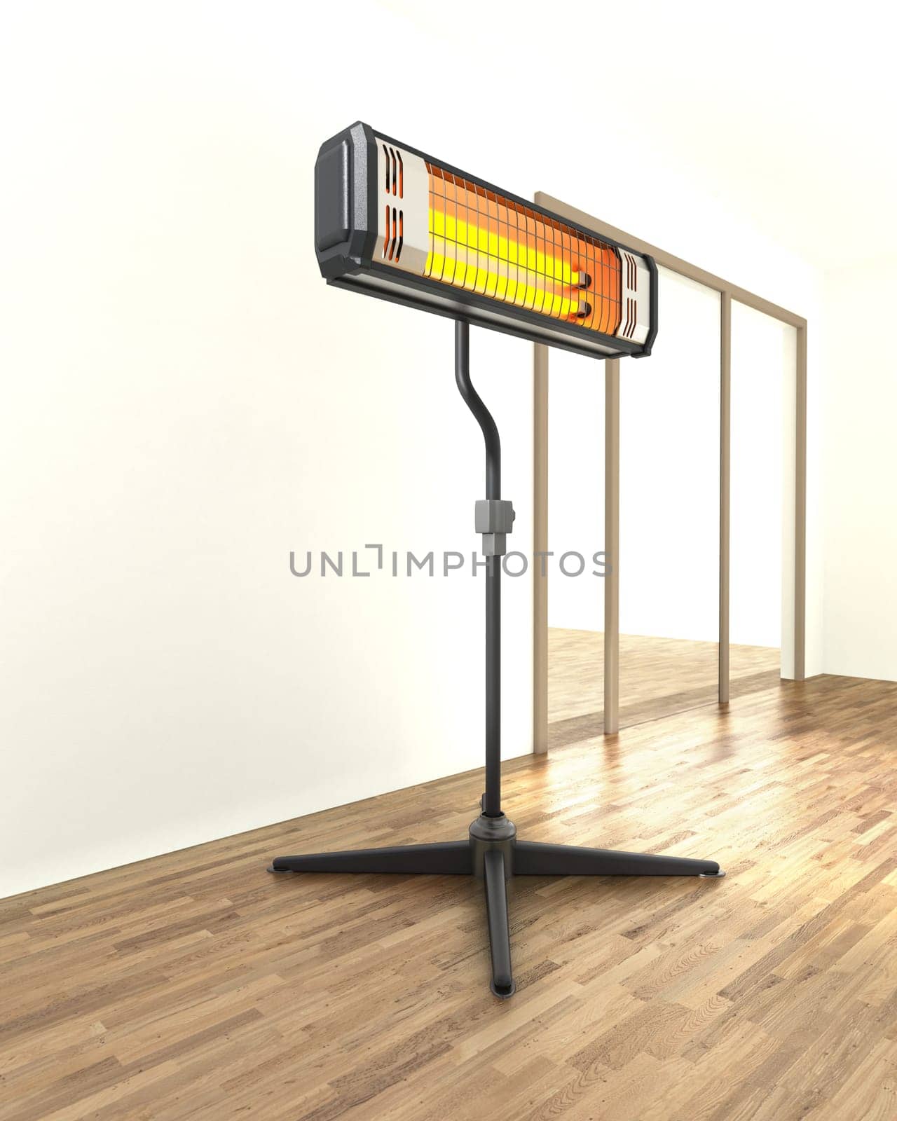 Infrared heater near the house wall. 3D illustration.