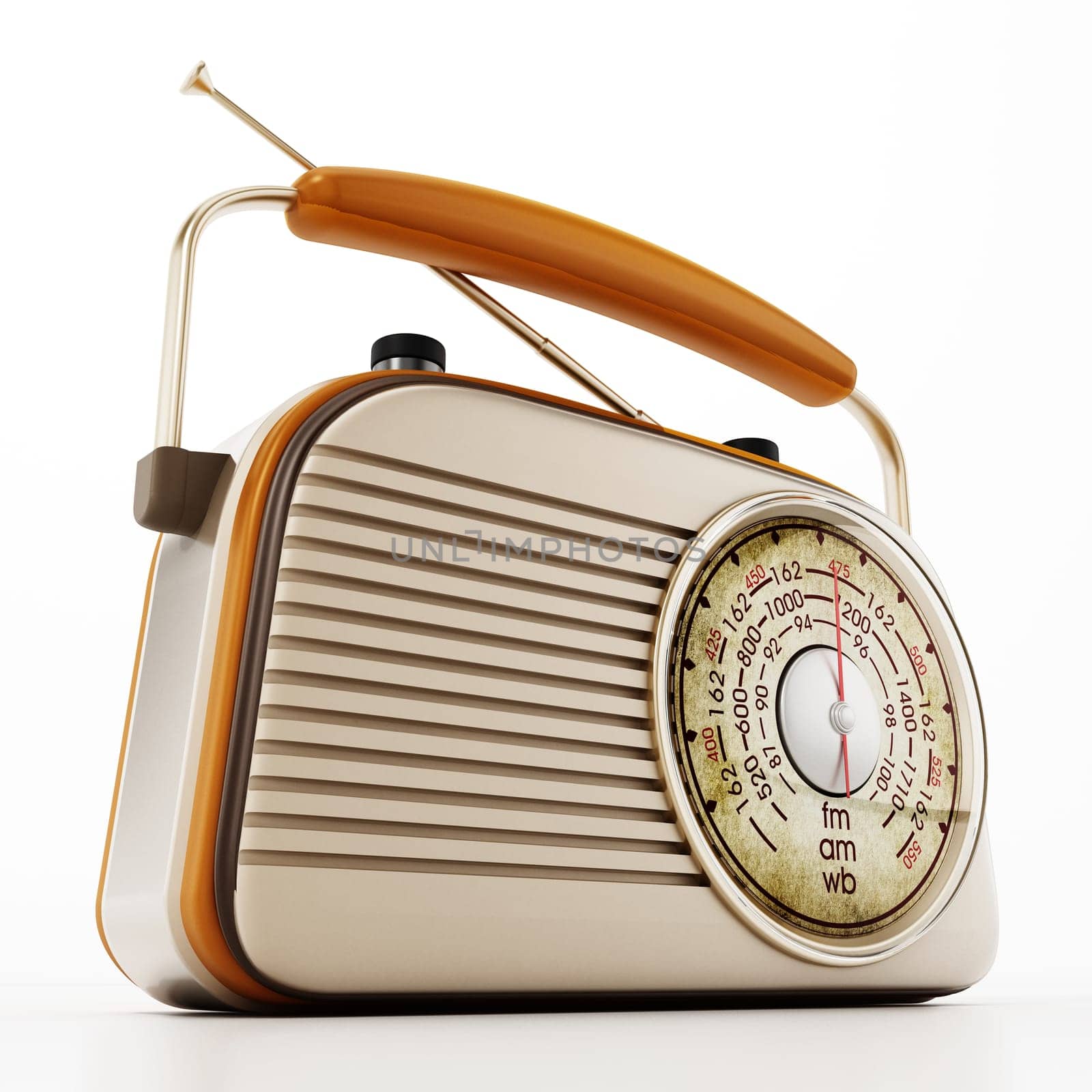Vintage radio isolated on white background. 3D illustration.