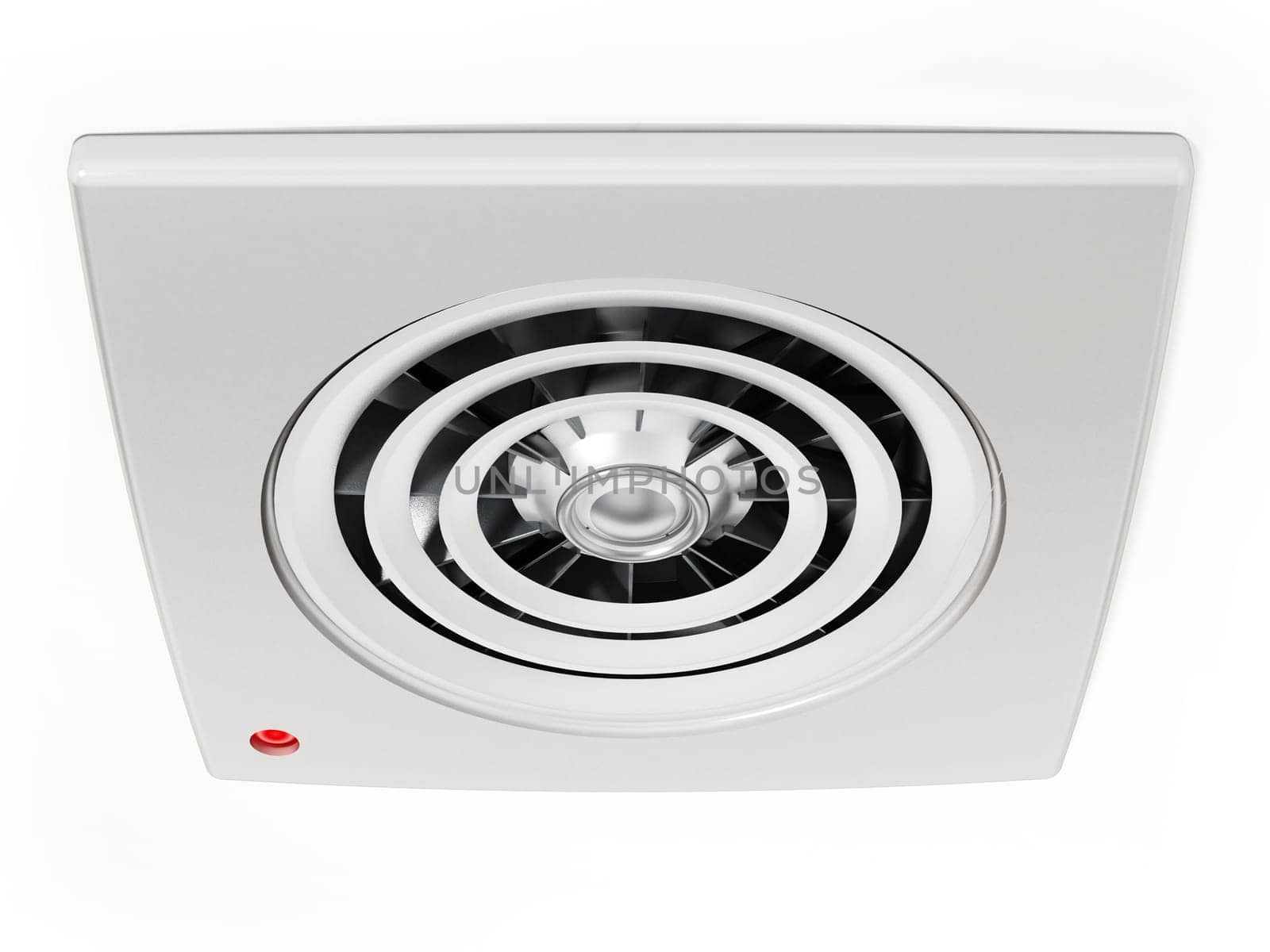 Drop grid ceiling fan isolated on white background. 3D illustration.