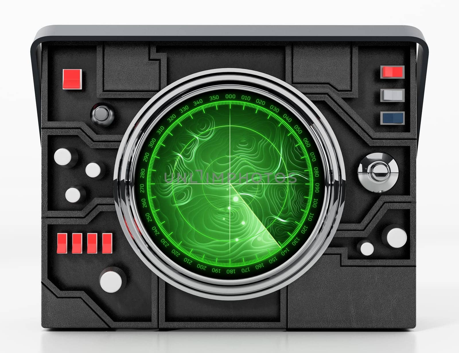 Retro radar system isolated on white background. 3D illustration.