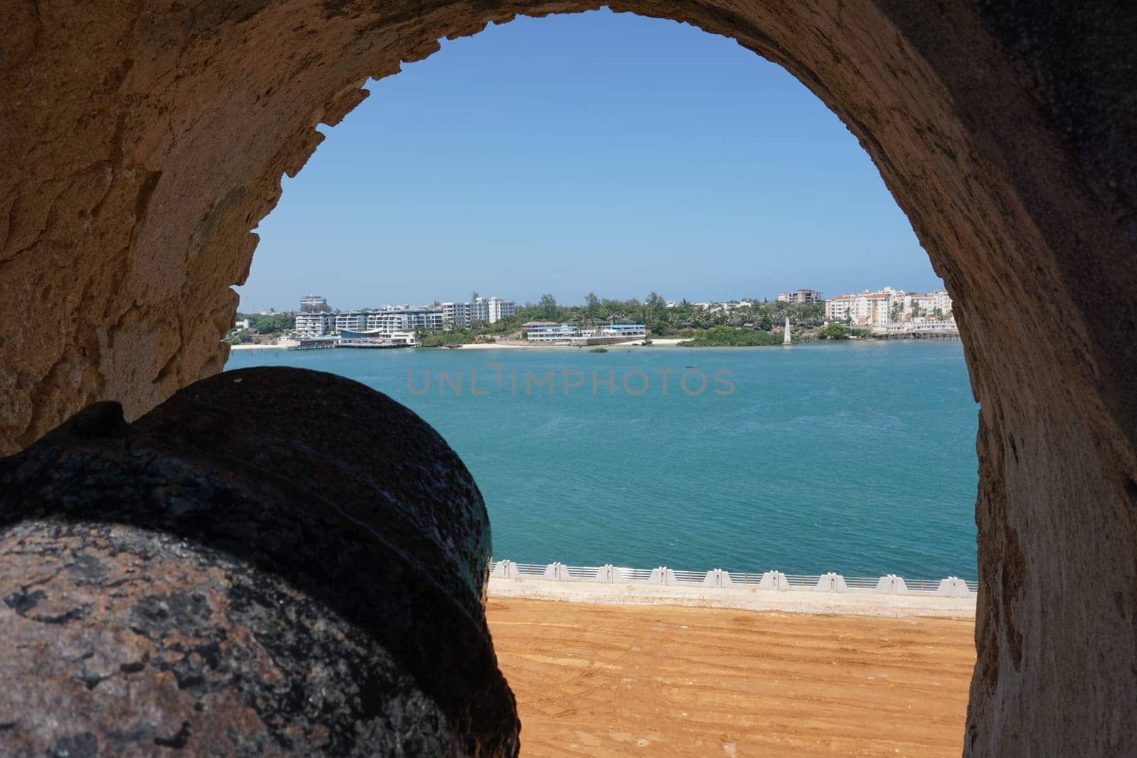 Loophole with cannon at Fort Jesus in Mombasa, Kenya