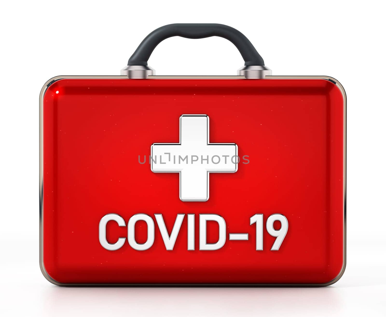 Covid-19 first aid kit isolated on white background. 3D illustration.