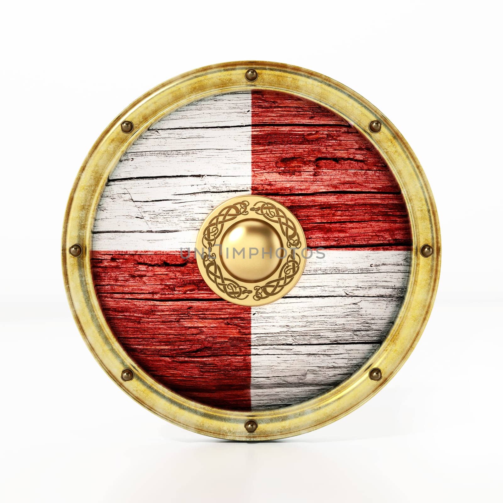 Viking shield isolated on white background. 3D illustration.