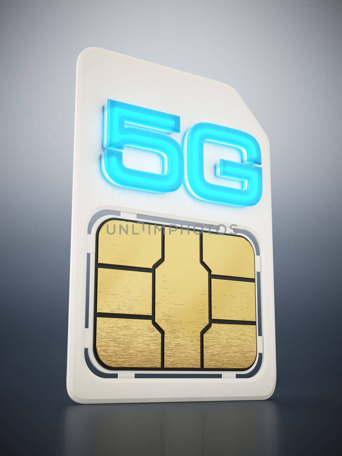 5g SIM card on gray background. 3D illustration.