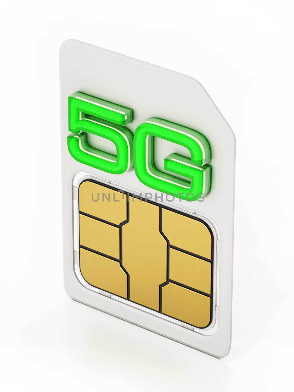 5g SIM card isolated on white background. 3D illustration.
