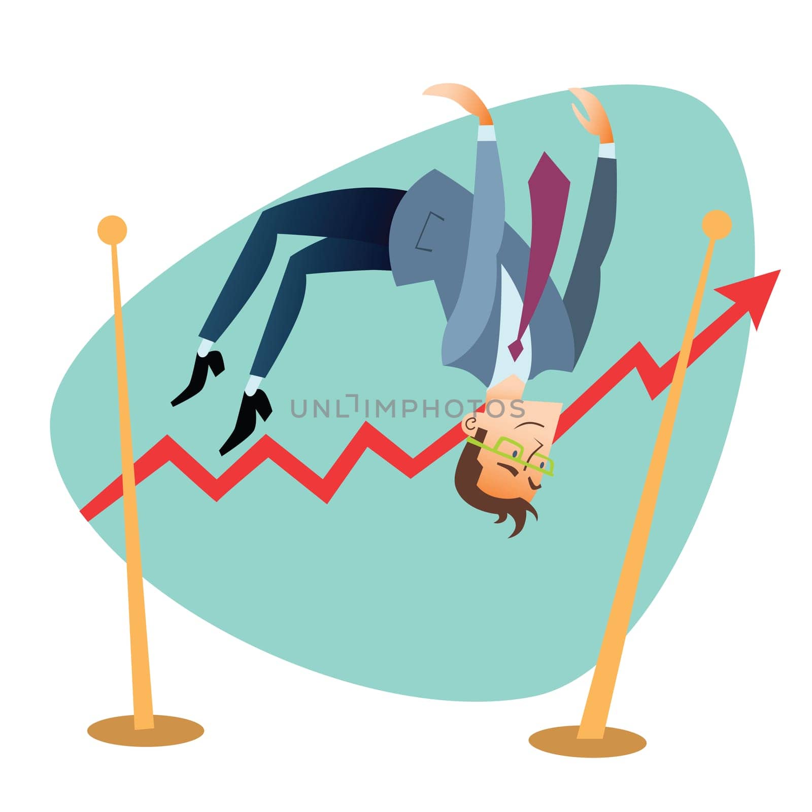Businessman jump over the bar. The topics of business through images of sport and athletes in the competition. Competition success and work