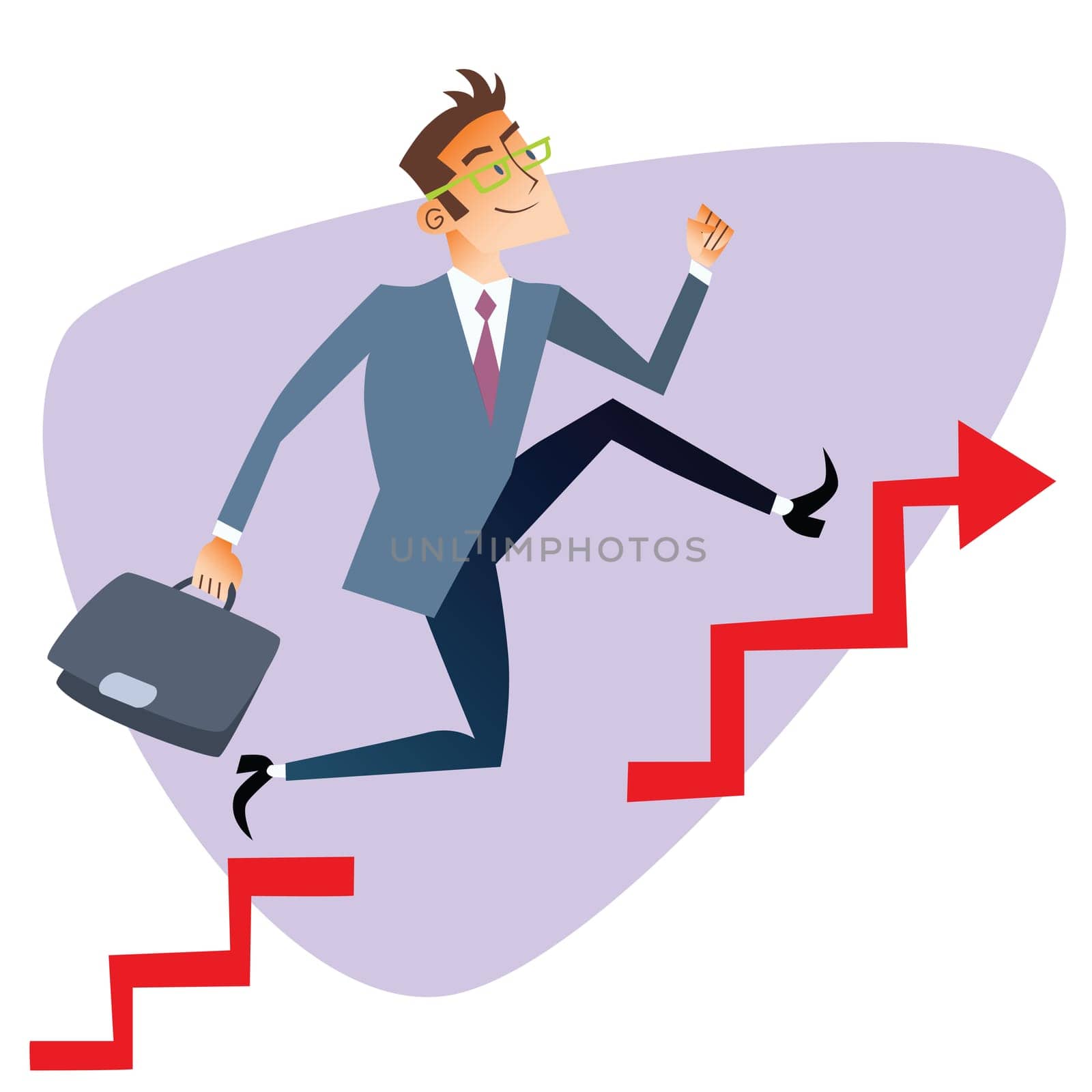 Businessman running up through gaps in the schedule of sales The topics of business through images of sport and athletes in the competition. Competition success and work