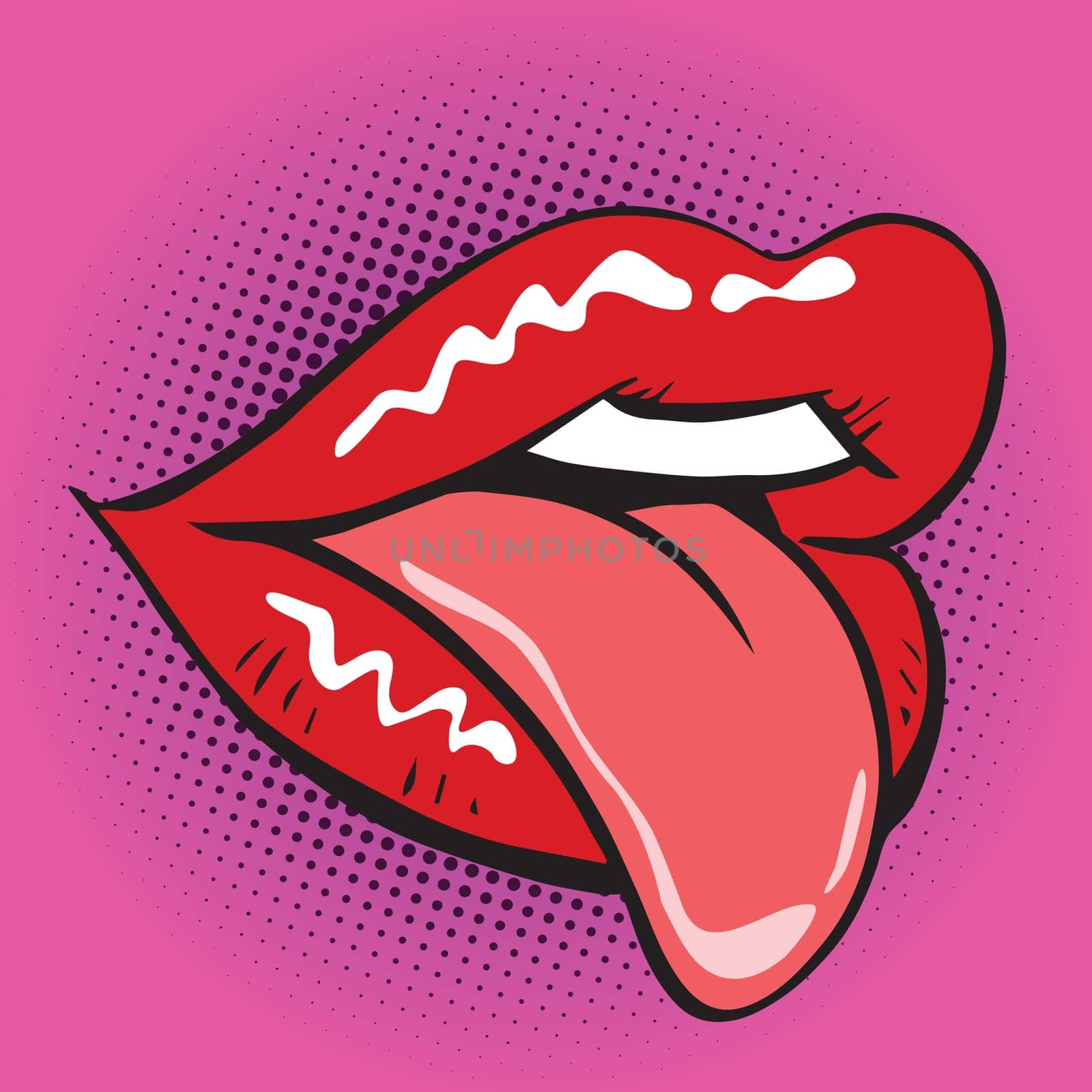 lips tongue pop art retro. Illustration imitating vintage figure