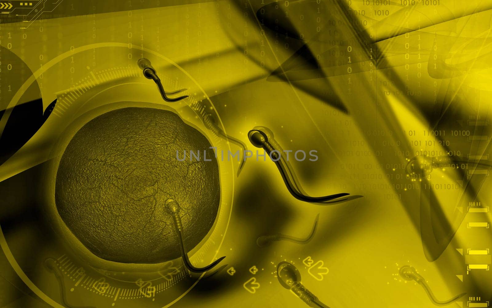 Digital illustration of sperm in colour background