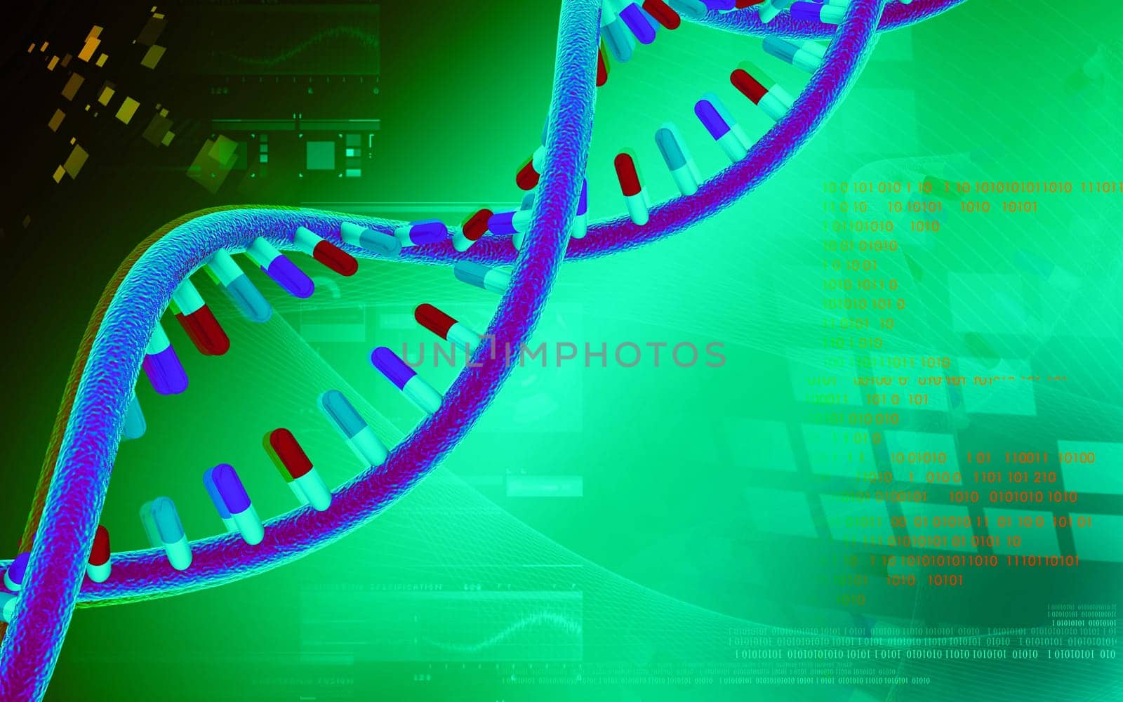 Digital illustration DNA structure in colour background