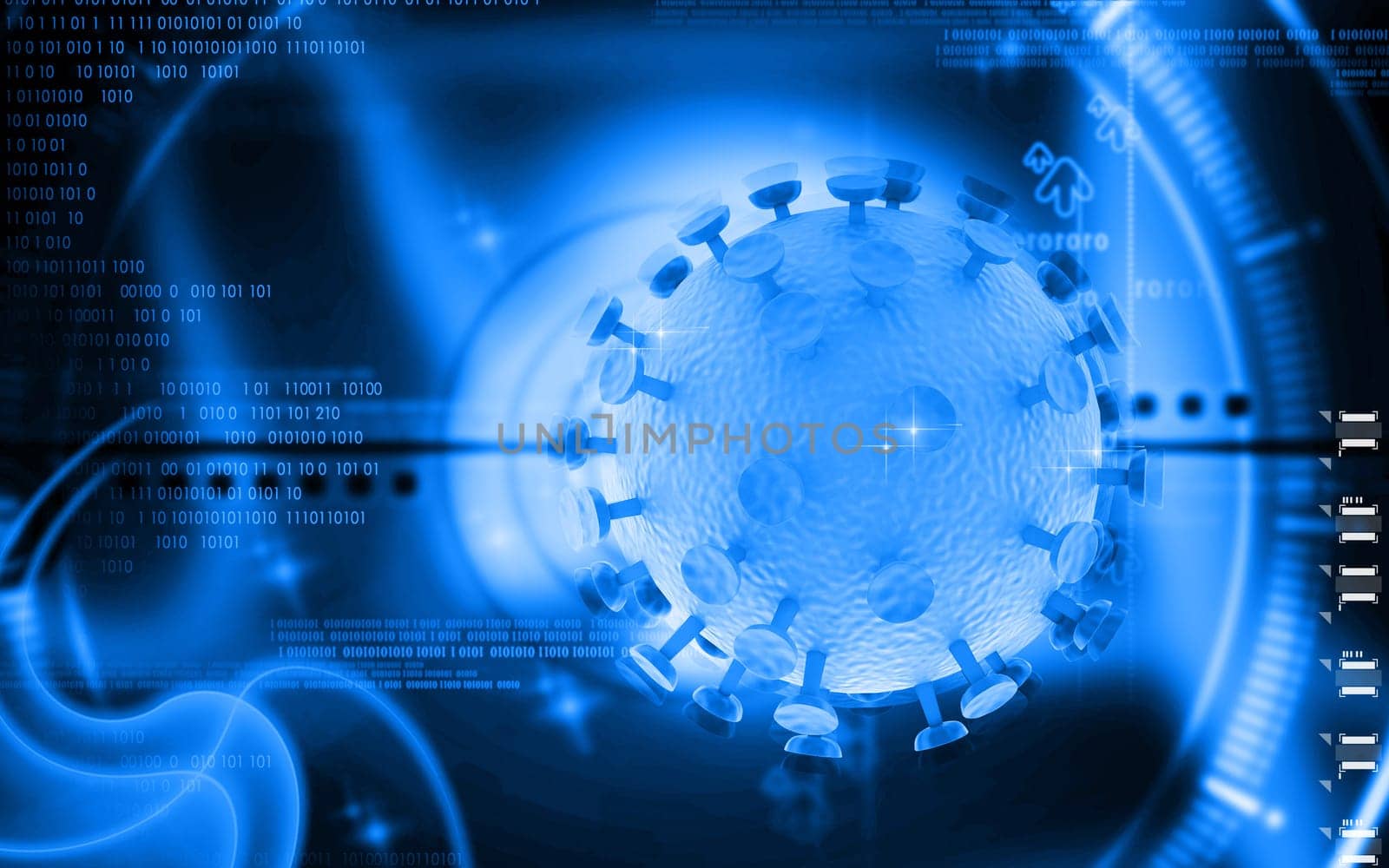 Digital illustration of HIV Virus in colour background