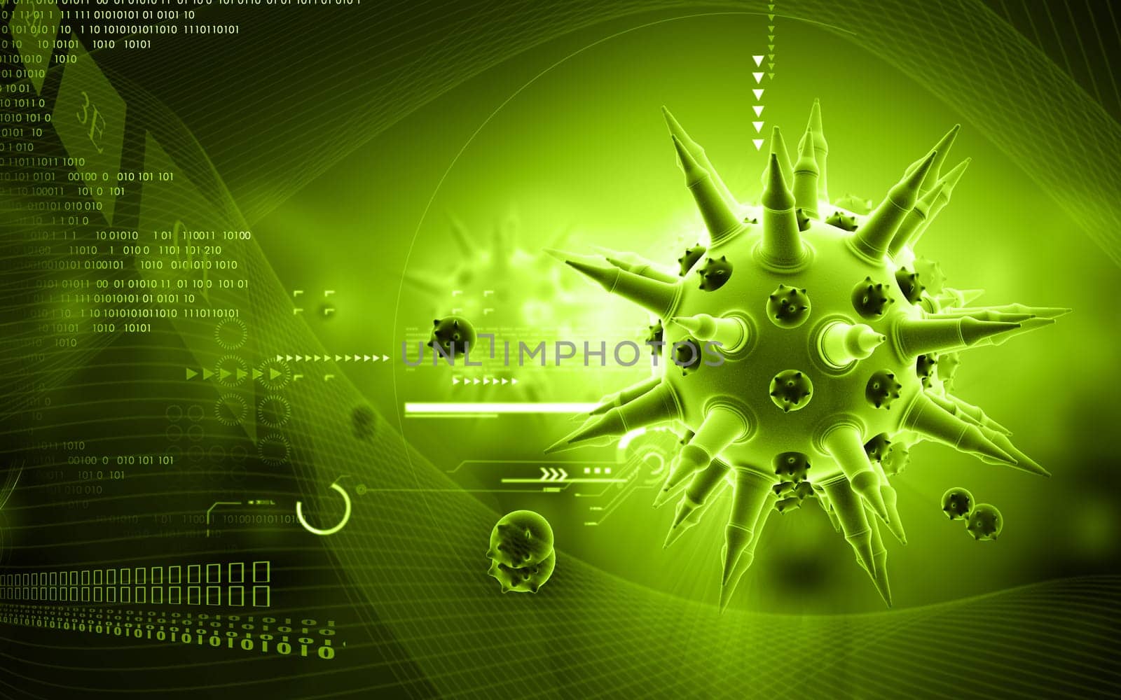 Digital illustration of Flu virus in colour background
