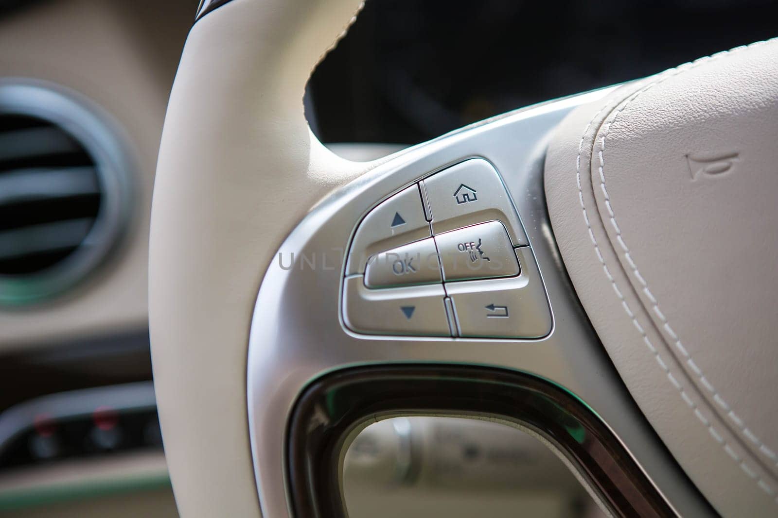 Luxury car interior details. Shallow DOF - selective focus