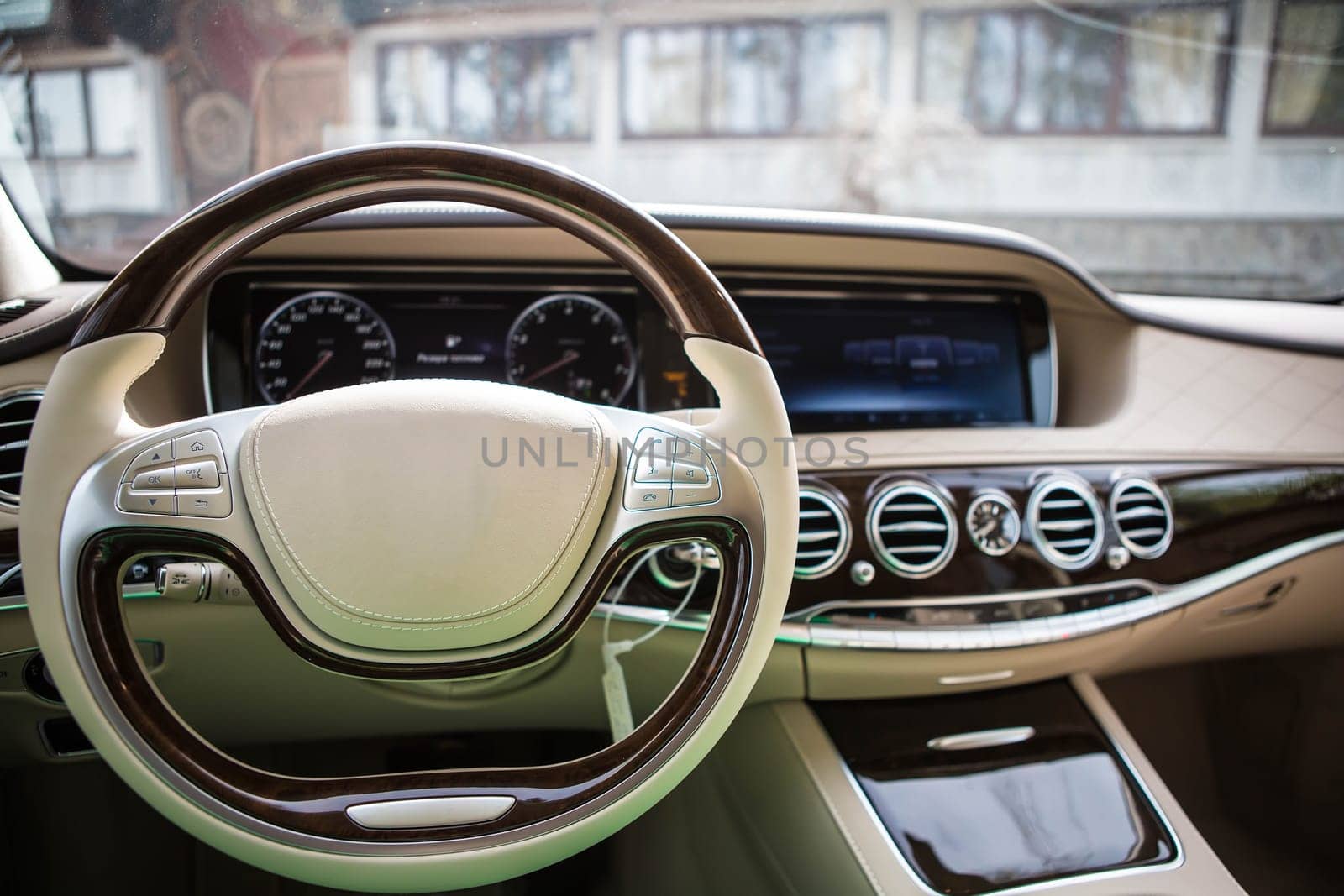 Luxury car interior details. Shallow DOF - selective focus