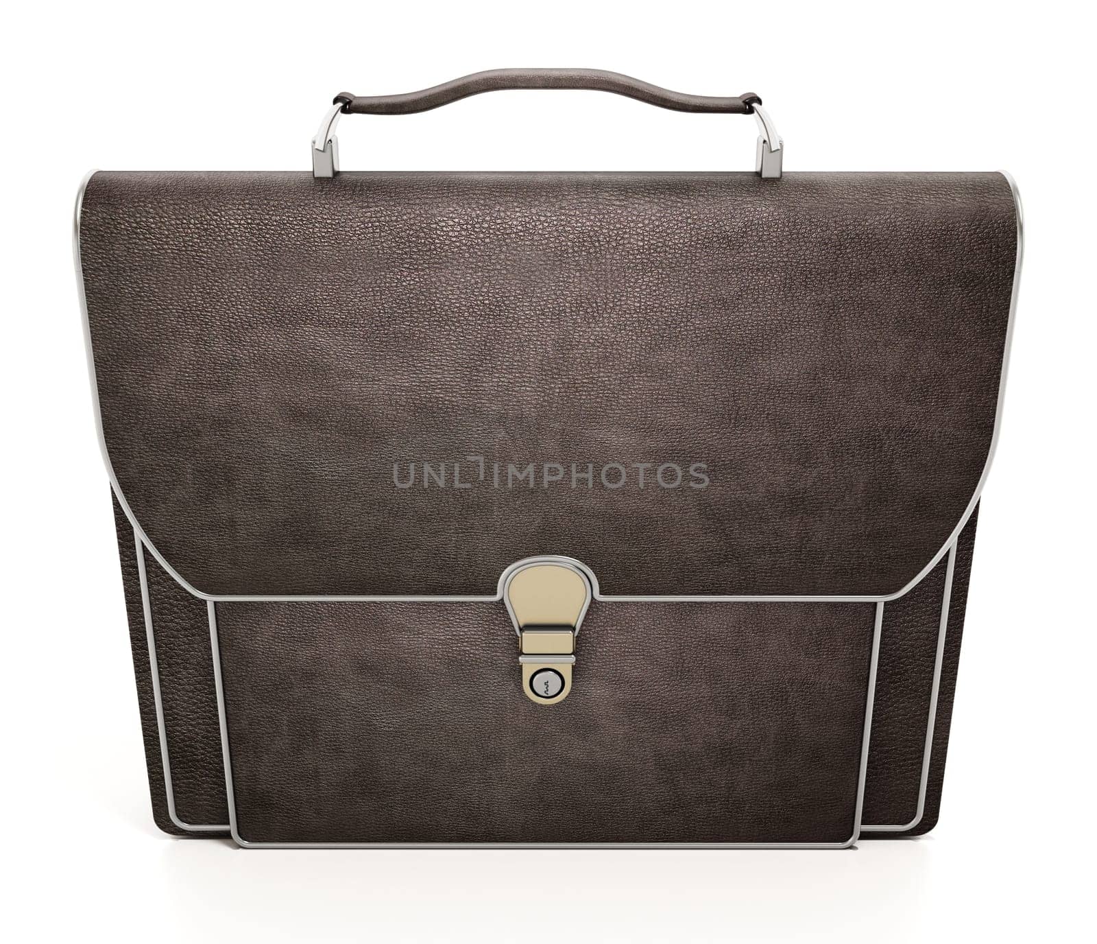 Brown leather briefcase isolated on white background. 3D illustration.