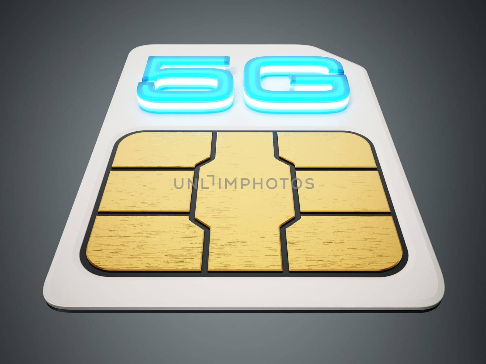 5g SIM card on gray background. 3D illustration.