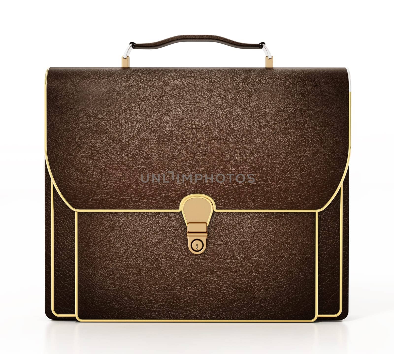 Brown leather briefcase isolated on white background. 3D illustration.