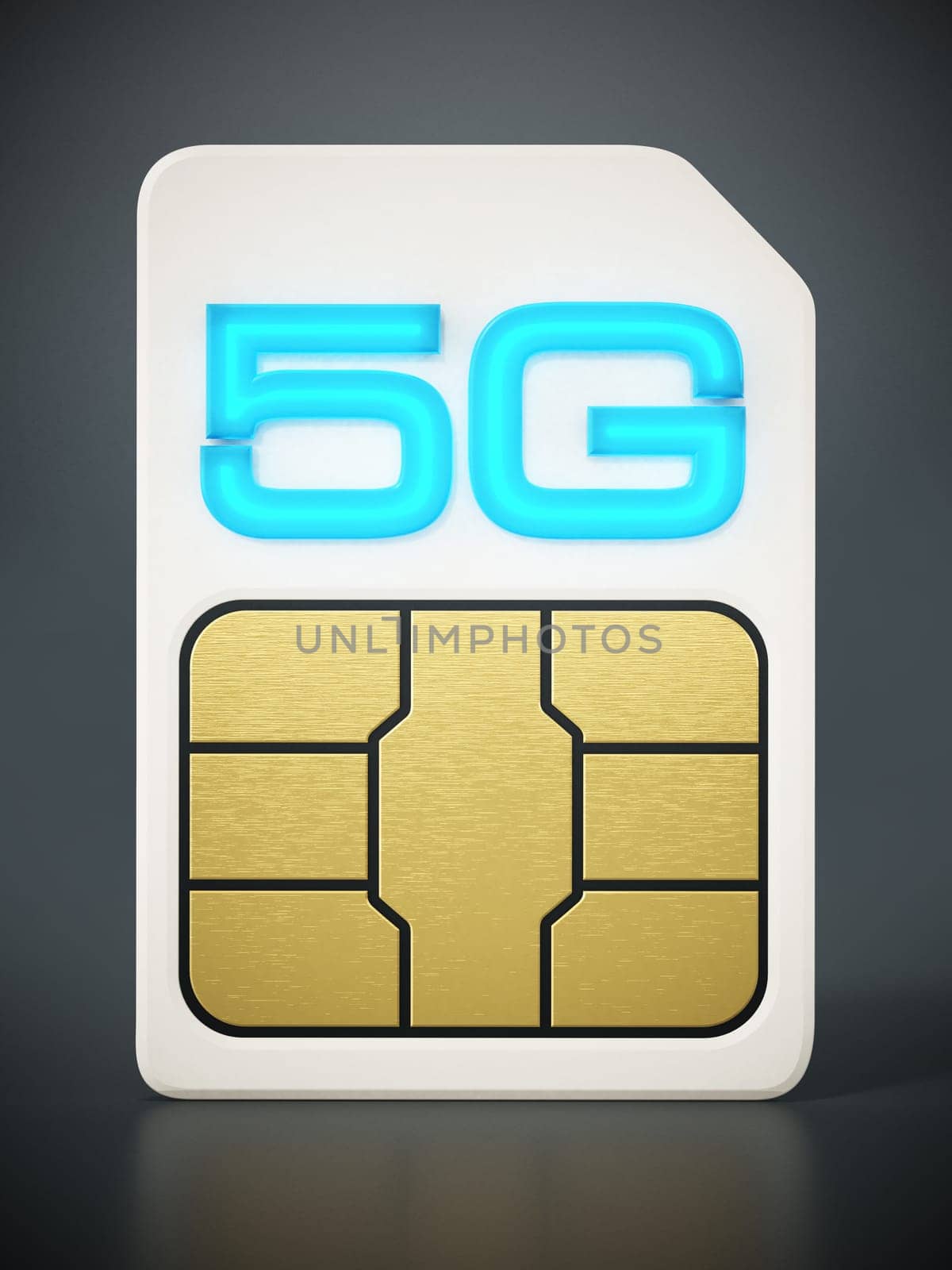 5g SIM card on gray background. 3D illustration.