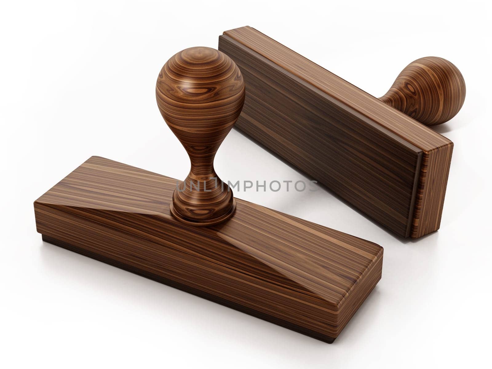 Wooden stamps isolated on white background. 3D illustration.