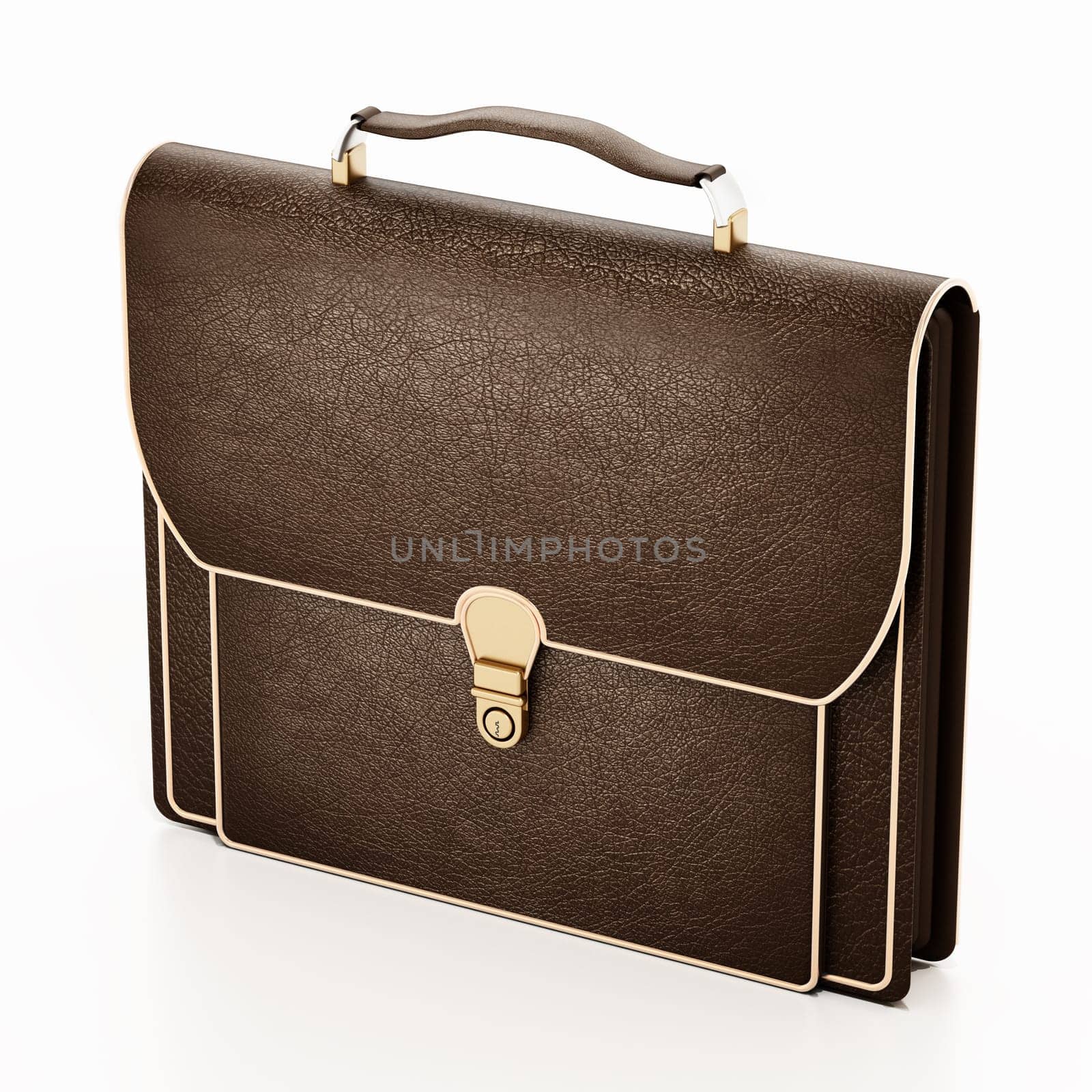 Brown leather briefcase isolated on white background. 3D illustration.