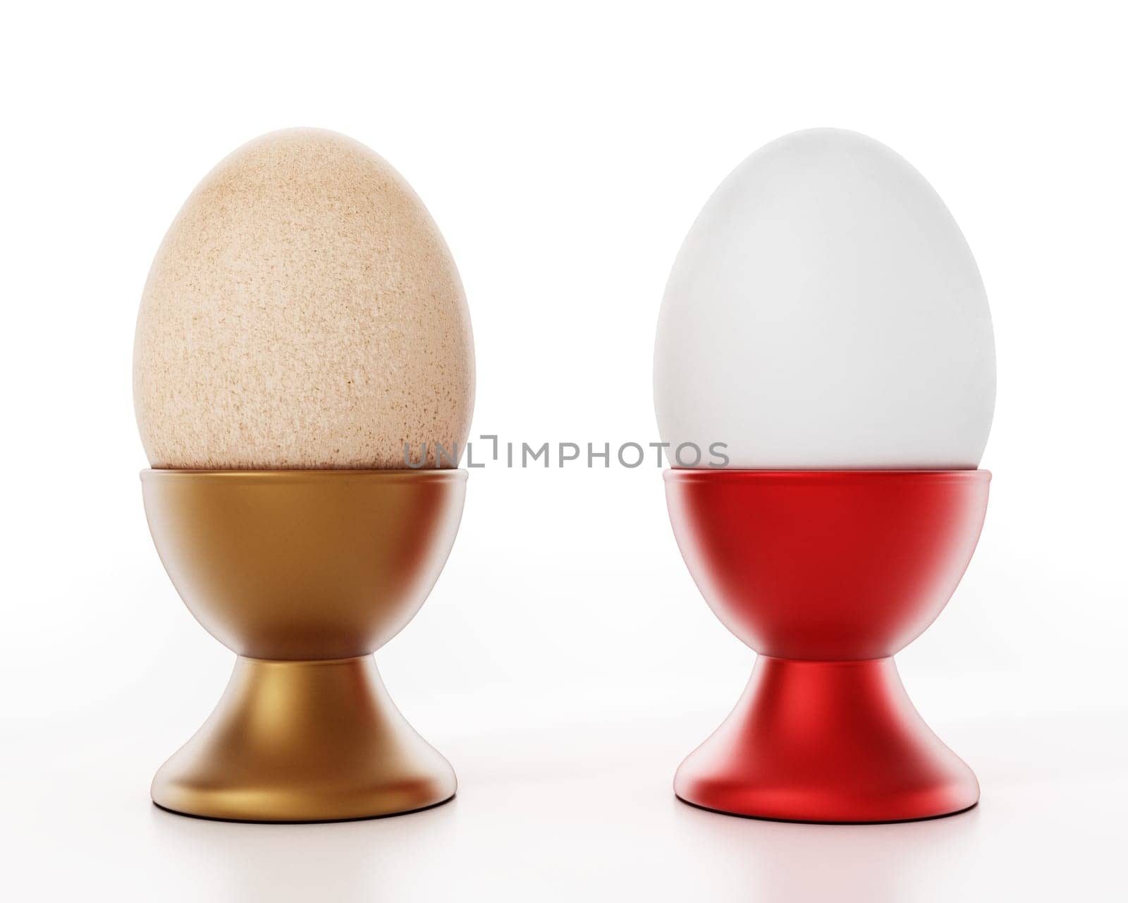 Egg holders with white and yellow eggs isolated on white background. 3D illustration.