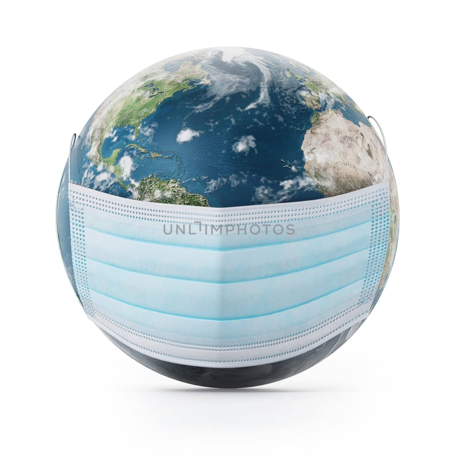 Surgeon's mask on earth isolated on white background. 3D illustration.